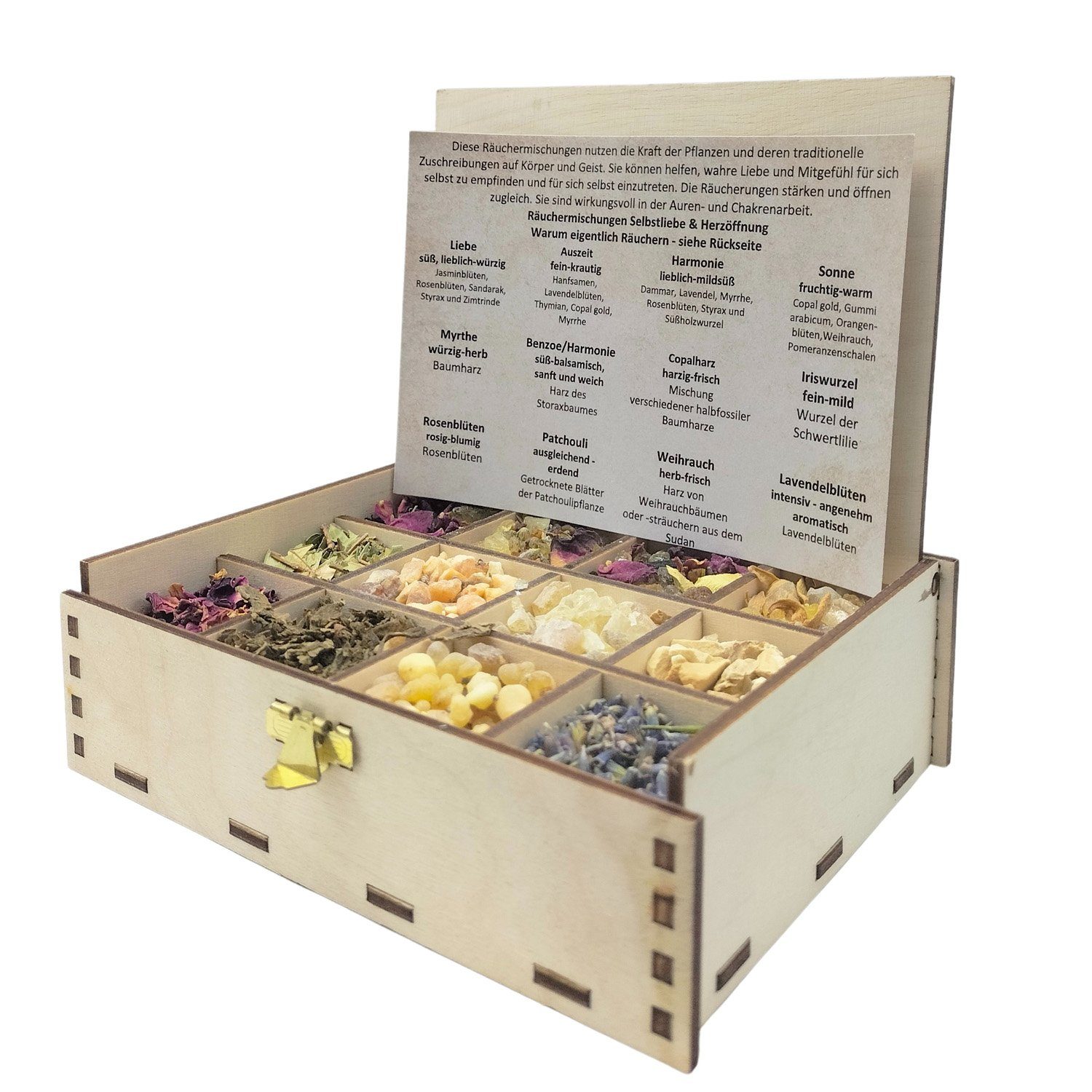 Räucherstäbchen Räucherbox Geschenkbox mit 12 Sorten Räuchermischungen 14 x 10 x 4 cm