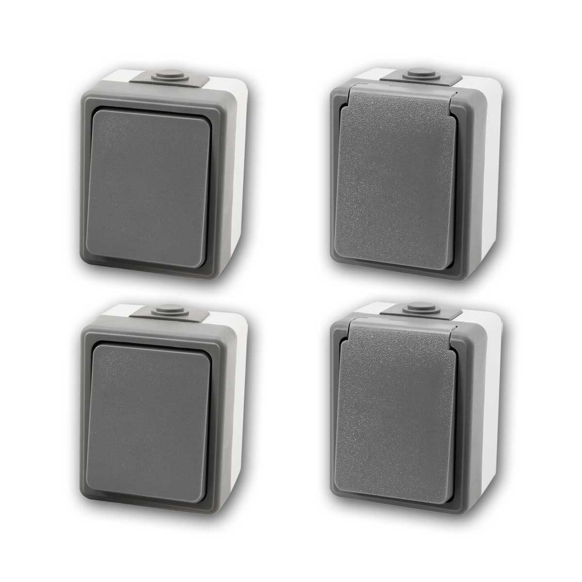 McPower Aufputz-Steckdose Feuchtraum Set "SECURE Flur", grau, IP44