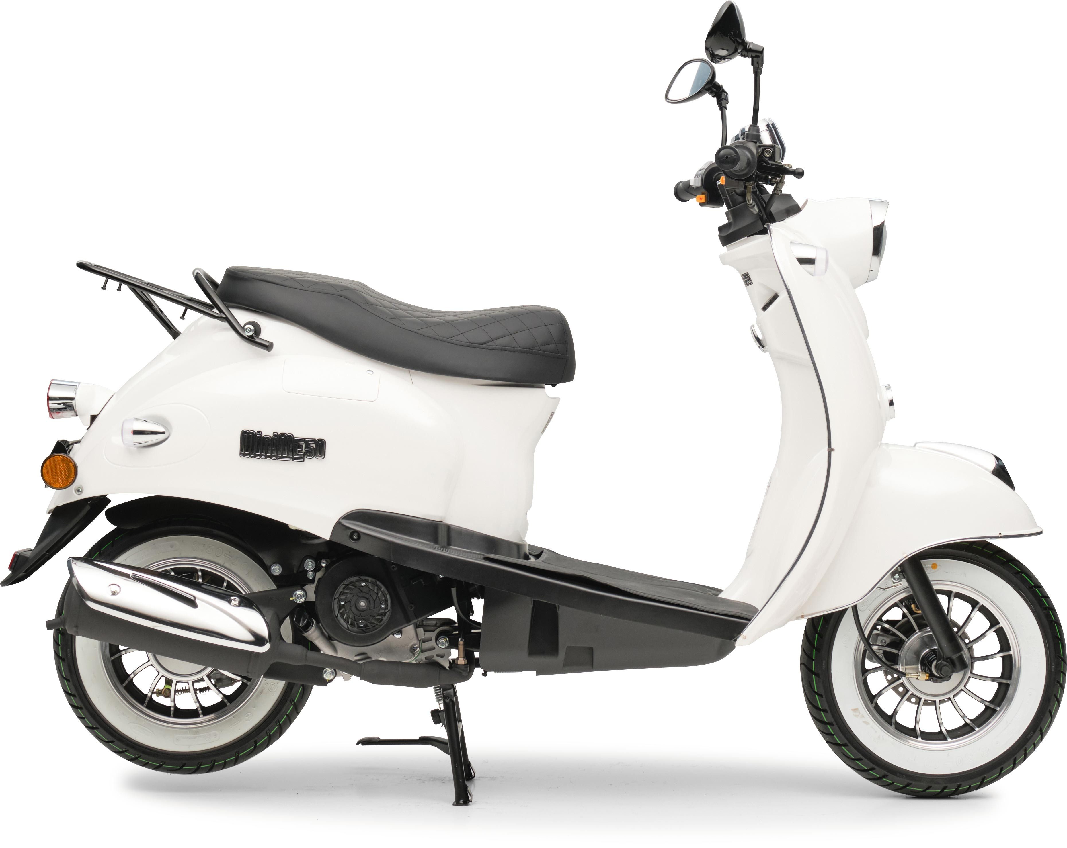 Burnout Motorroller MiniMe 2.0 Weiß, 50 ccm, 45 km/h, Euro 5, Unverwechselbares Retro Design, Moped