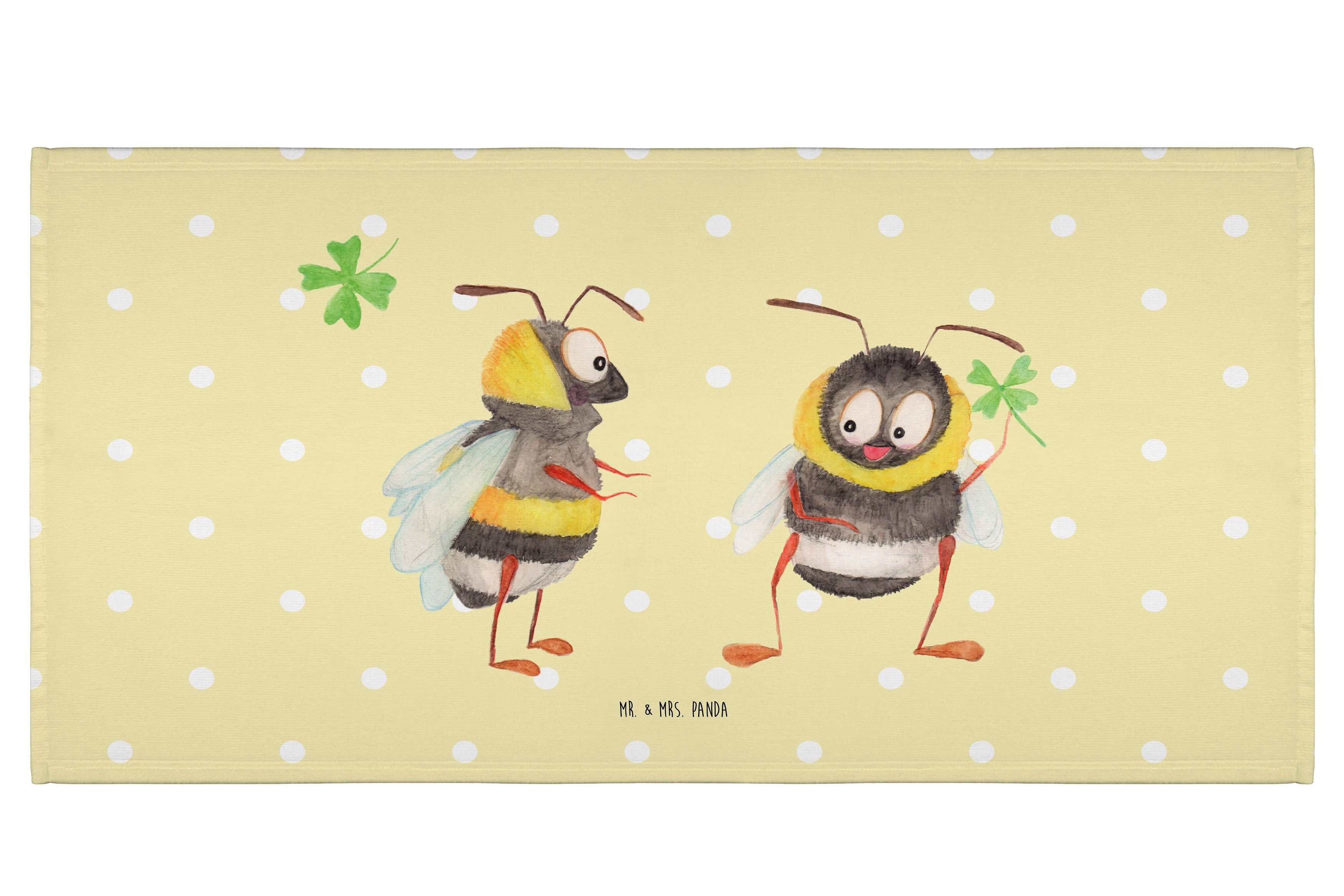 Mr. & Mrs. Panda Handtuch Hummeln Kleeblatt - Gelb Pastell - Geschenk, Badezimmer, groß, Spruch, (1-St), Stilvolles Design
