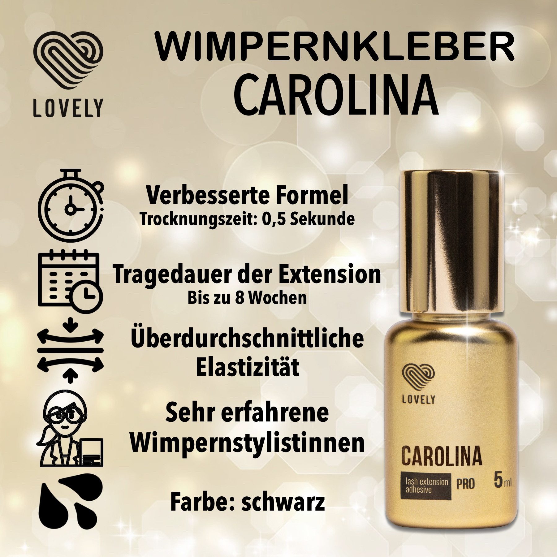 Lovely Wimpernkleber für Wimpernverlängerungen Lash Extension Glue Carolina von Lovely, Für professionelle WImpernverlängerung, Schnelle Trocknungszeit