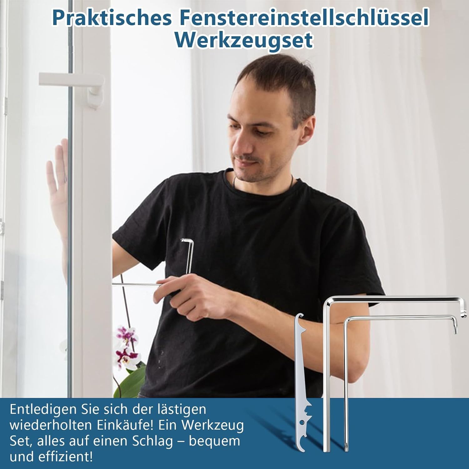 FOUORTUNATE-BEE Ringschlüssel 3-tlg. Fenster-Einstellwerkzeug-Set aus Stahl für Türen & Fenster (3 St), Fenster-Werkzeugset mit 2 Einstellschlüsseln & 1 Ecklage – Bild 4 von 5