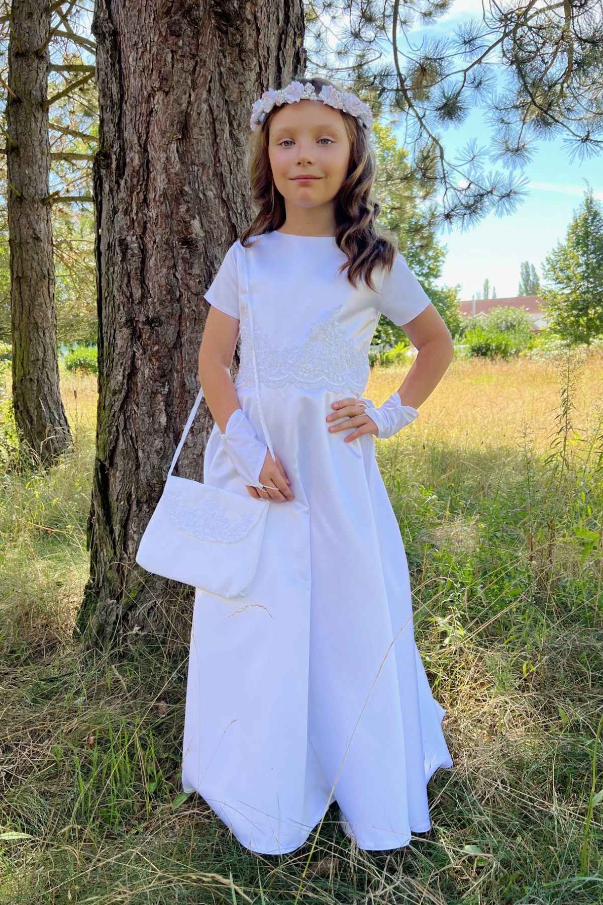 Partykleid Blumenmädchenkleid Kommunionkleid Dalary DK-202 Weiß