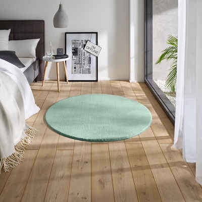 Teppich Waschbarer Kurzflor-Teppich, TaCa Home, rund, Höhe: 19 mm, Wohnzimmer Schlafzimmer Küche Bad Flur, Mint - 80 cm rund
