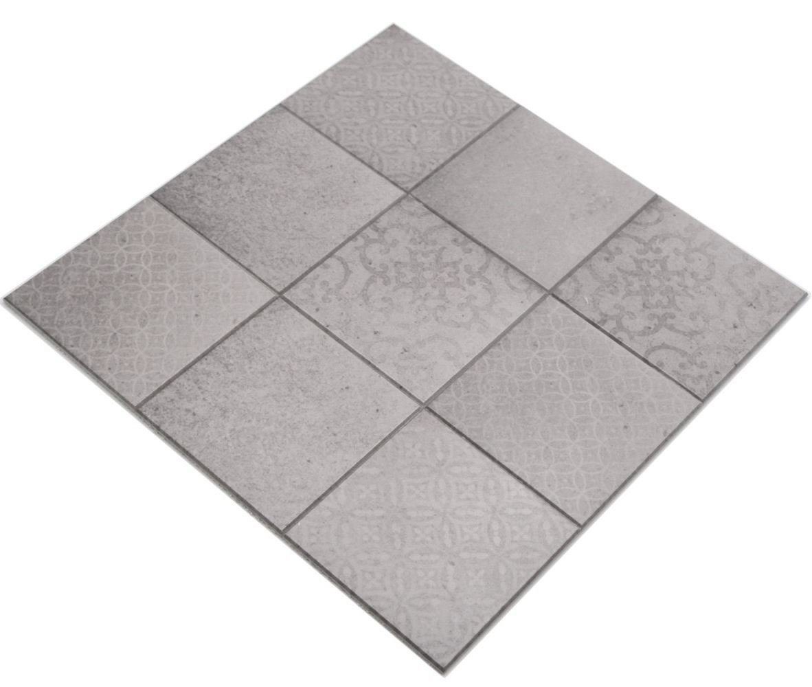 Mosani Mosaikfliesen Retro Vintage Mosaik Fliese Wand Keramik Zement Optik grau mix