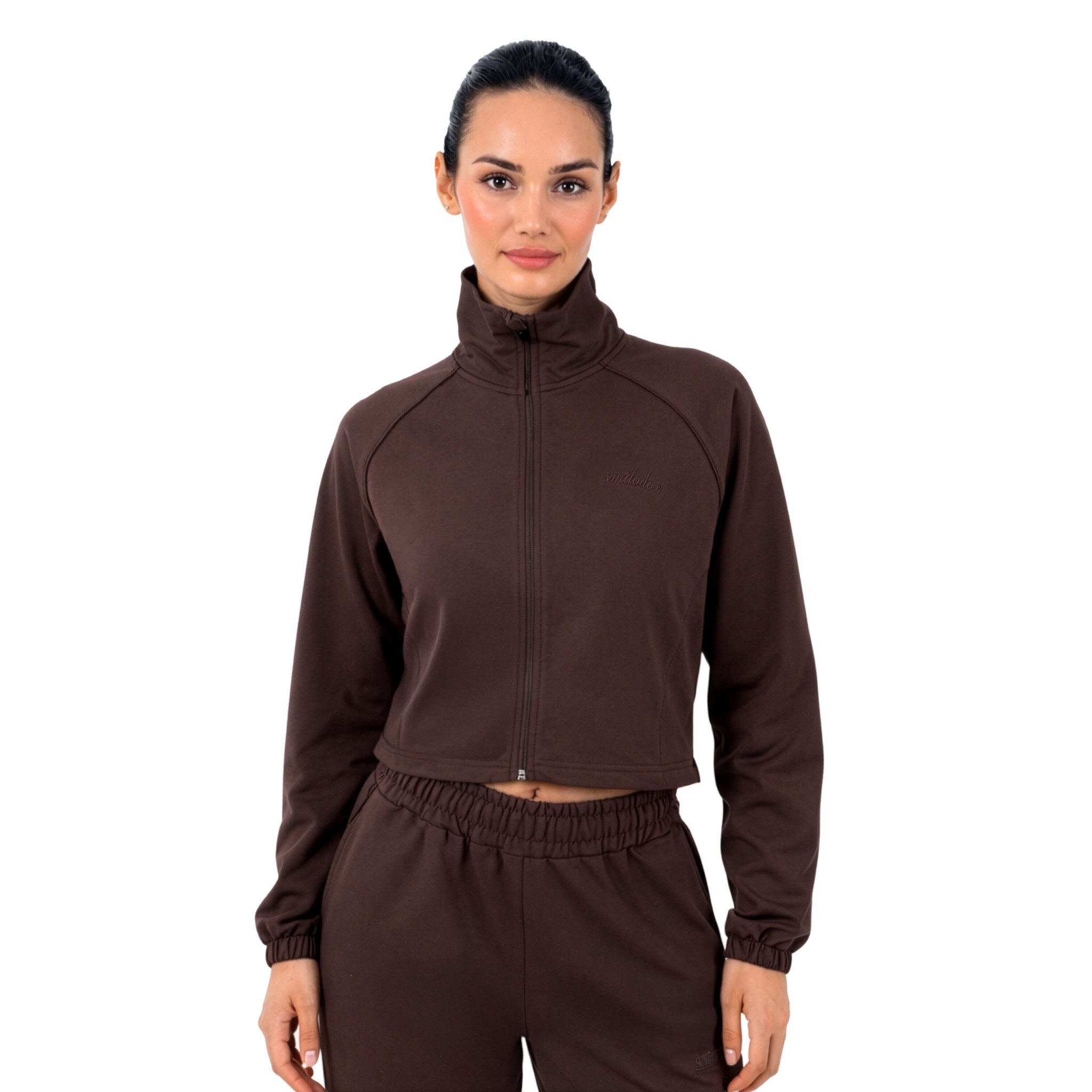 Smilodox Trainingsjacke Ylena, Fitnessjacke Damen, Loose Fit Sportjacke, Cropped, Gym Stehkragen mit Zipper, Kordelzug-Saum, Homewear, Yoga