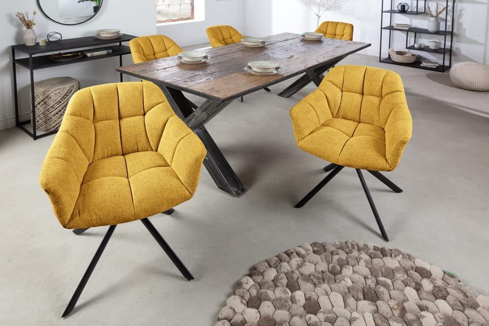 Drehstuhl Moderner Stuhl Metallgestell LebensWohnArt Strukturstoff gelb LYON