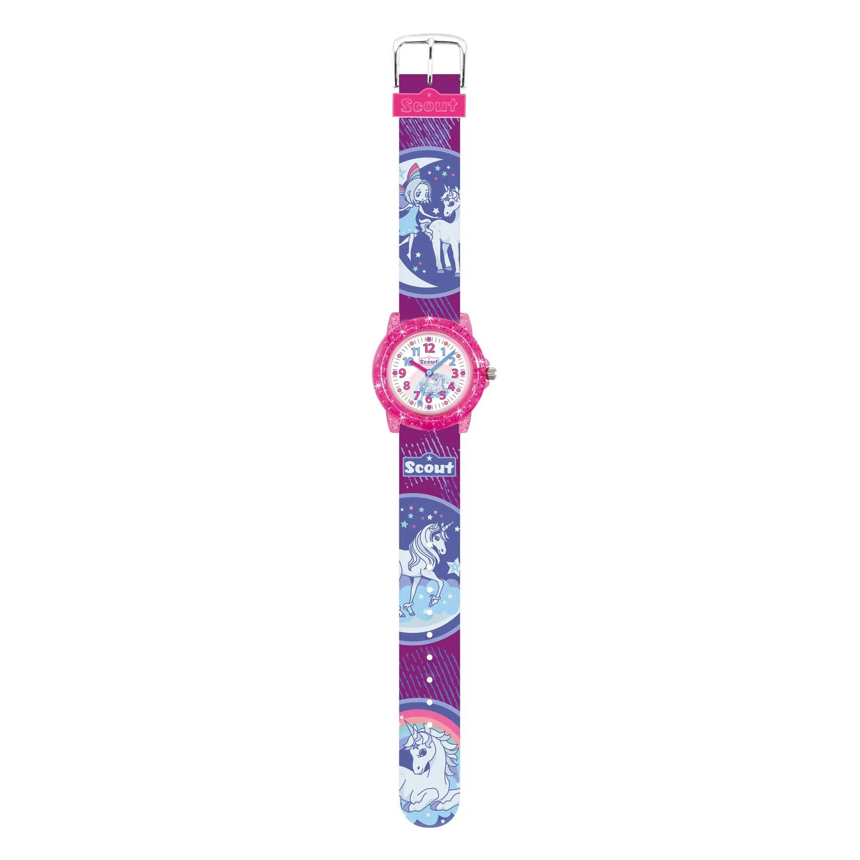 Scout Quarzuhr Kinderuhr 164000012 Einhorn Kunstlederband Lila Pink 30 mm