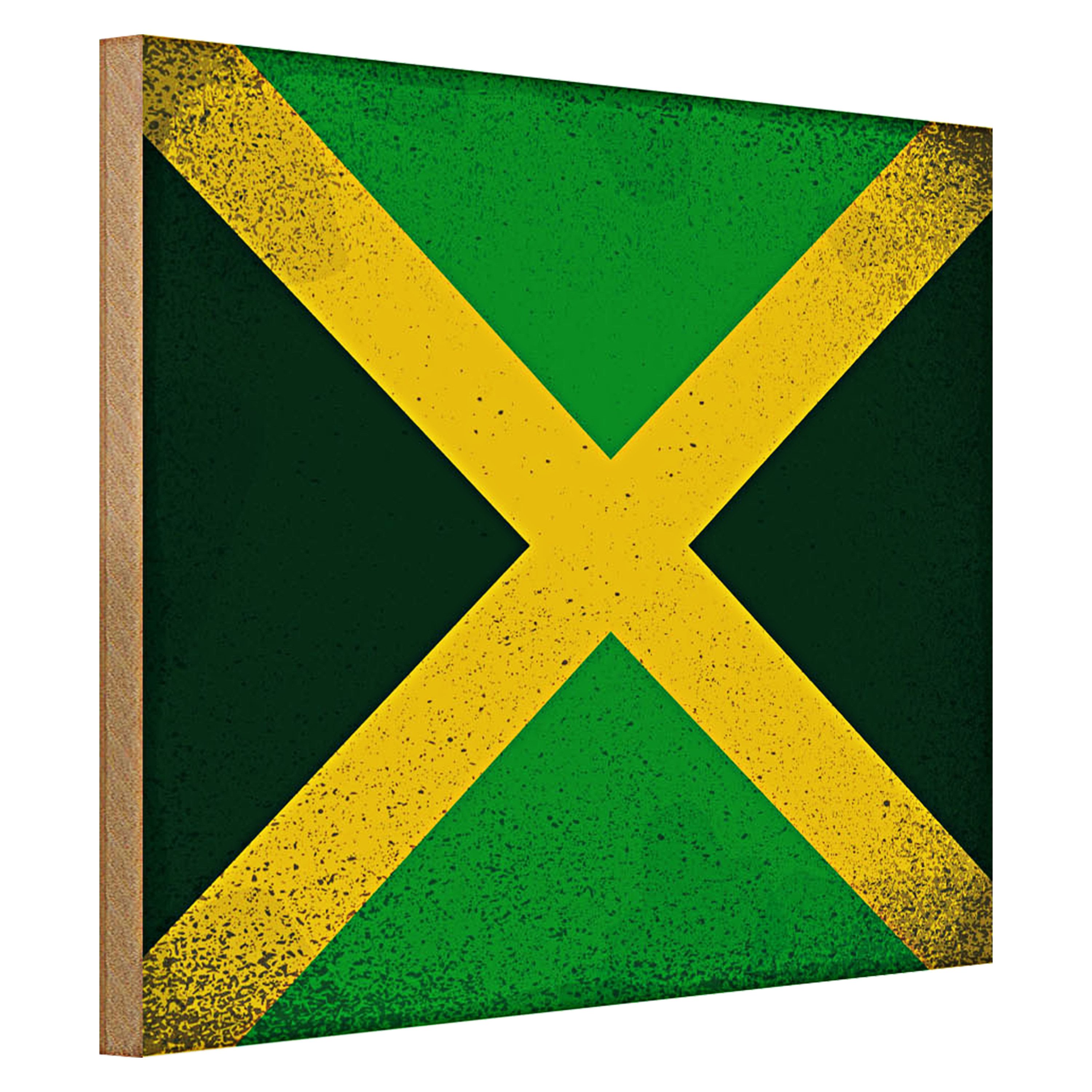 Roomando Holzbild Flagge Jamaika 40x30cm Flag of Jamaica Vintage