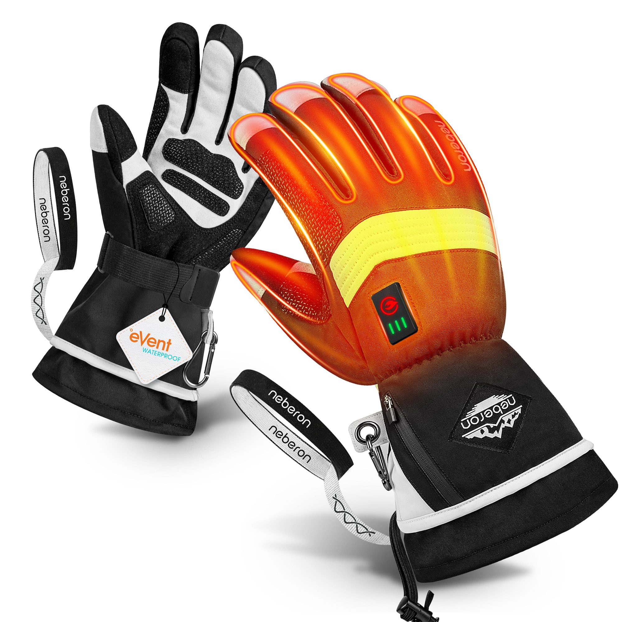 Neberon Skihandschuhe HG-HG040E (Packung, 7,6V-Batterie, Heizen in 3 Sekunden auf) Wasserdichtigkeit, Atmungsaktivität, 8,5h Wärme, 3 Temperaturstufen