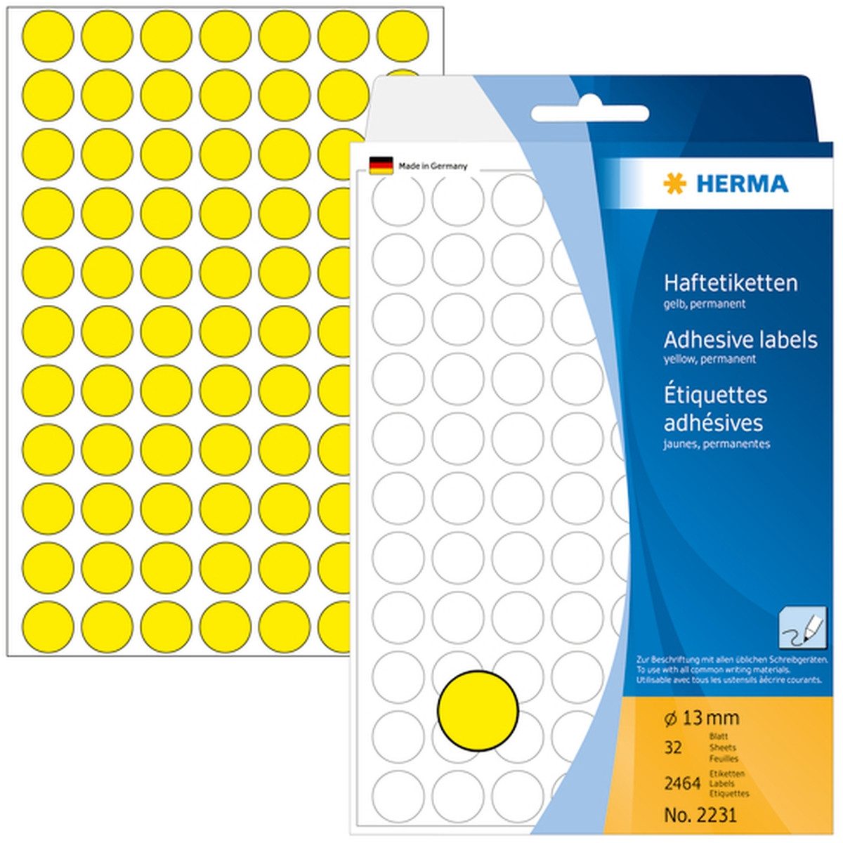 Etiketten Vielzweck-Etiketten 13mm gelb VE=2464 Stück (10 Stück)