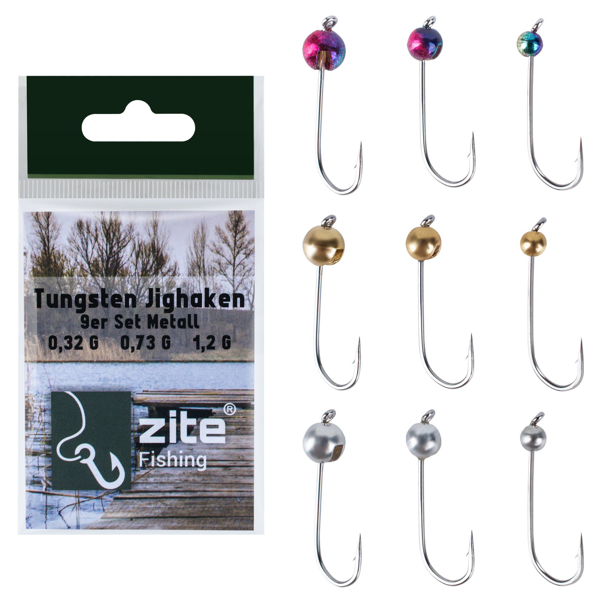 Jighaken Metallic 9 Stück - Tungstenperlen auf Forellenhaken 0,3-1,2g UL Angeln