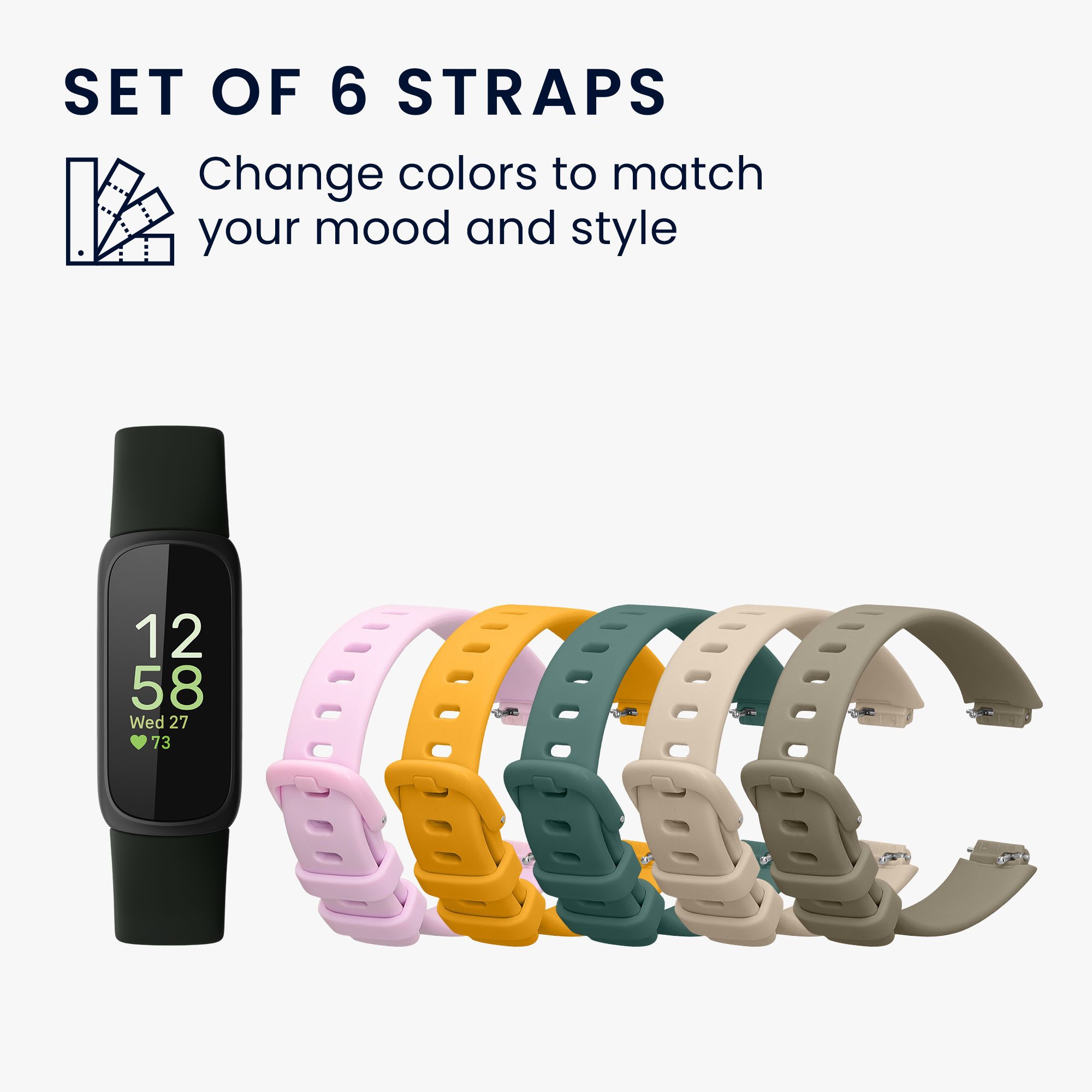 kwmobile Smartwatch-Armband 6x Sportarmband für Fitbit Inspire 3 / Inspire 2 / Ace 3 Armband, Armband TPU Silikon Großes Set Fitnesstracker - verschiedene Farben