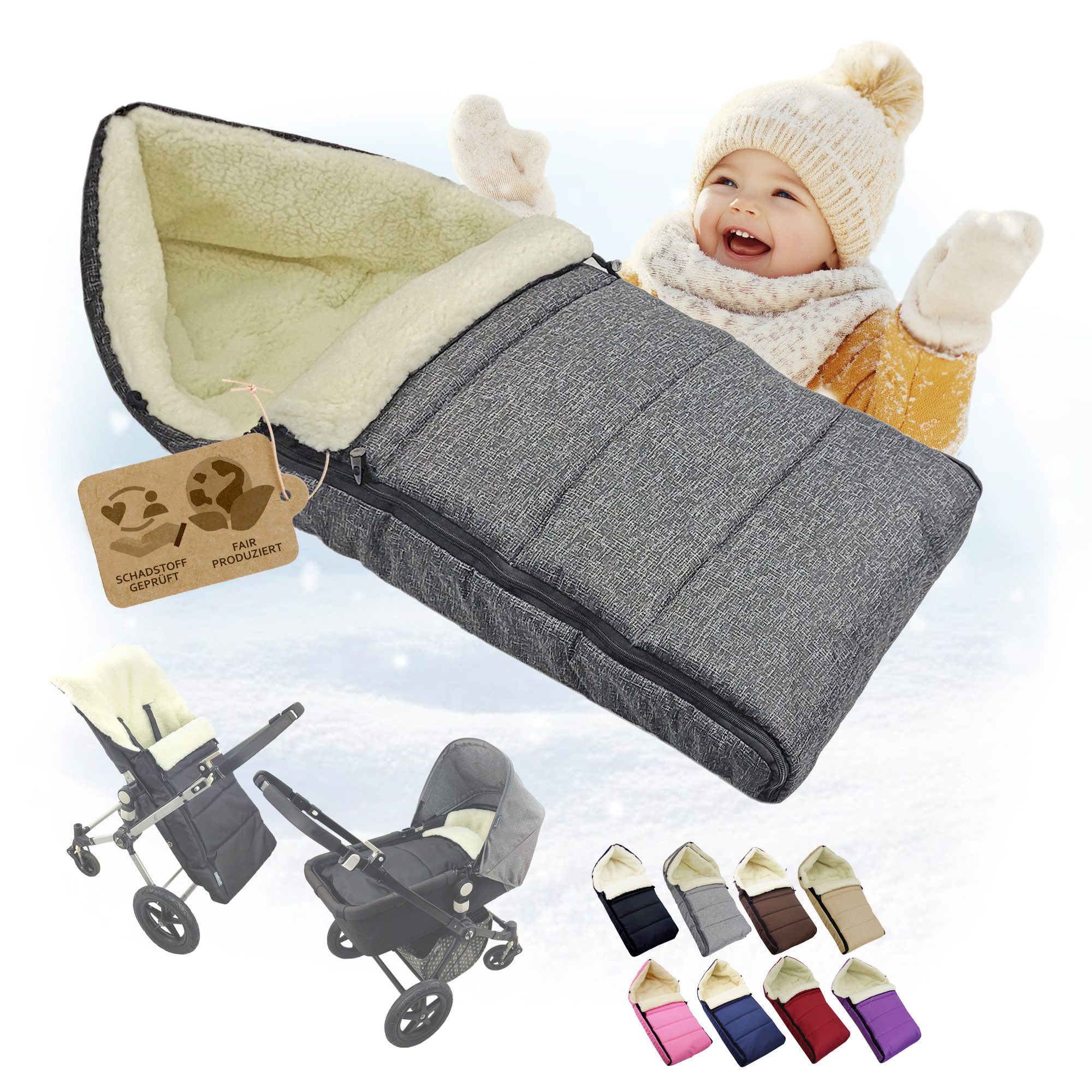 BambiniWelt by Rafael K. Fußsack Winterfußsack Babyfußsack Fußsack Kinderwagen Wolle 108cm LINIERT, universal