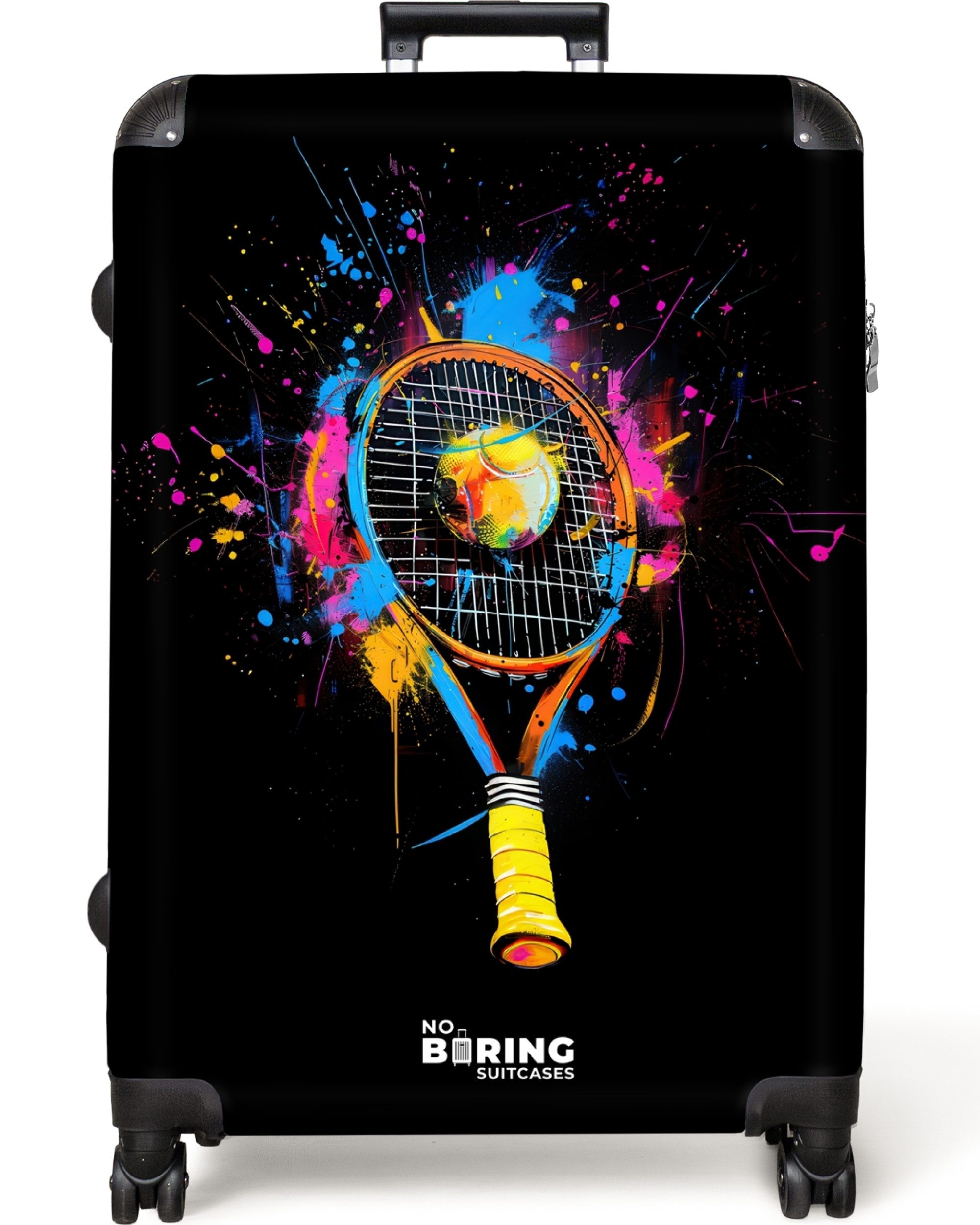 NoBoringSuitcases.com© Hartschalen-Trolley Bunter Tennisschläger mit Ball günstig online kaufen
