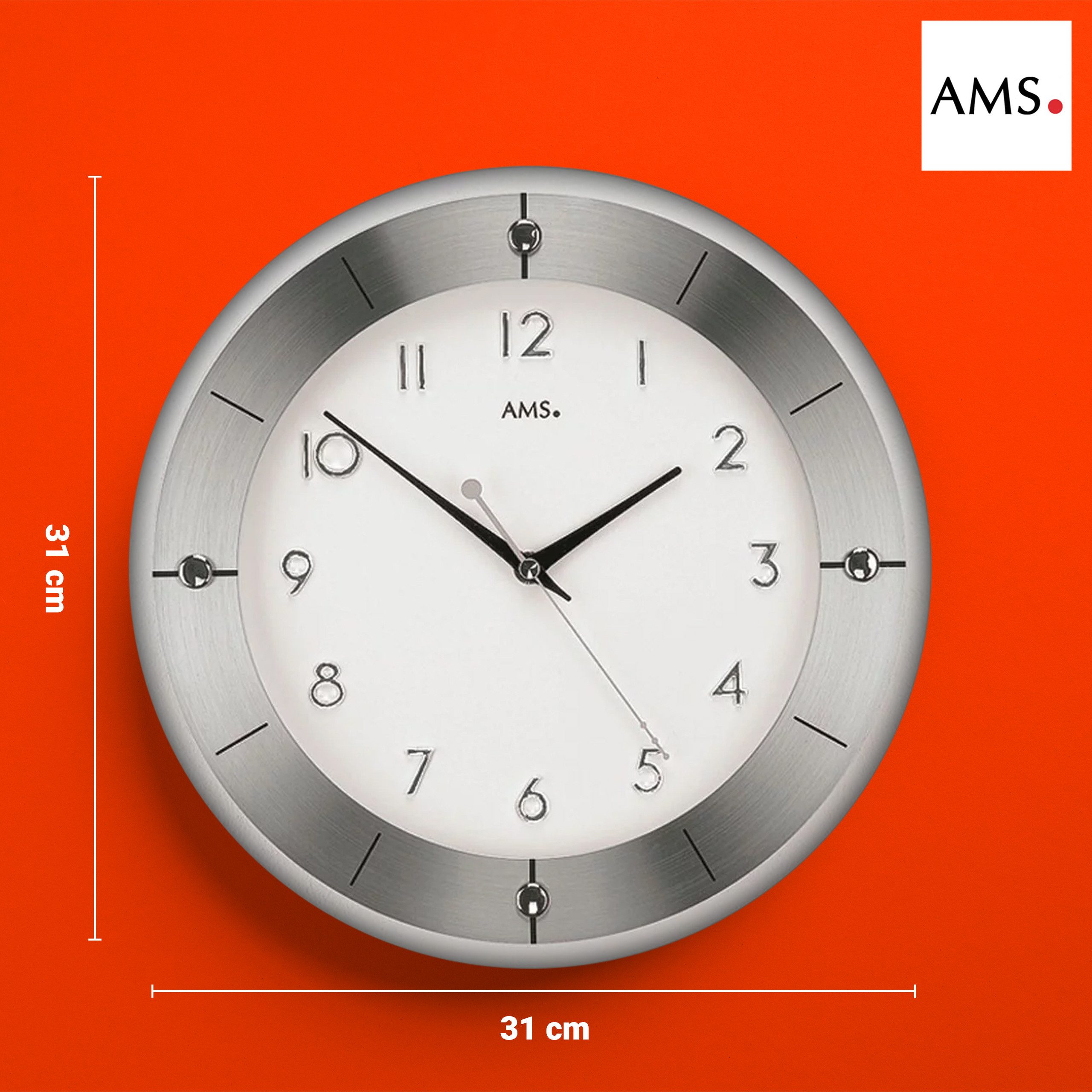 AMS Wanduhr Quarzwanduhr modern Gehäusedurchmesser: 31 günstig online kaufen