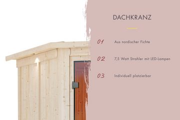 Karibu Sauna "Leona" mit Klarglastür und Kranz Ofen 9 kW Bio externe Strg modern, BxTxH: 259 x 245 x 202 cm, 38 mm, aus hochwertiger nordischer Fichte