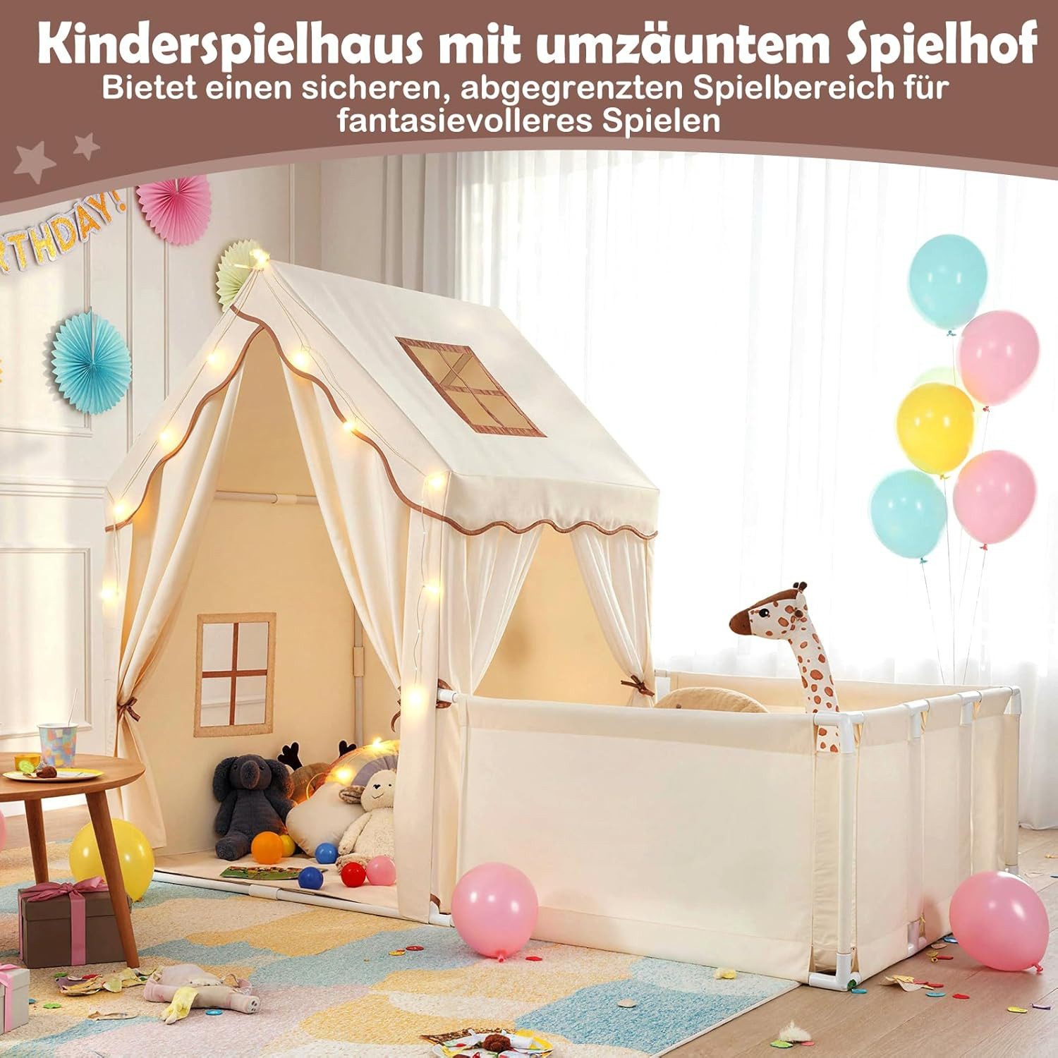 KOMFOTTEU Spielzelt Kinderzelt mit Spielbereich, Hof, Sternenlichter, Wasch günstig online kaufen