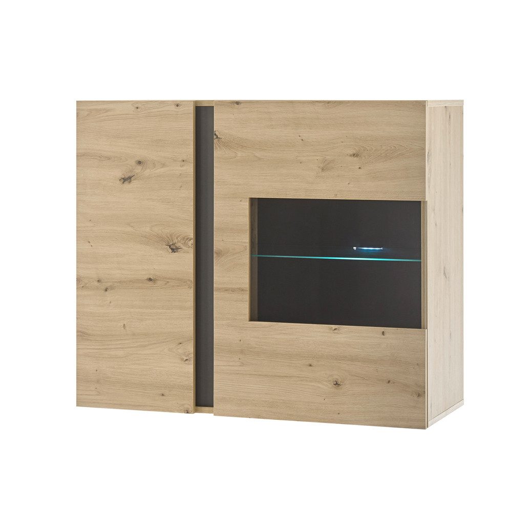 Lomadox Hängevitrine CARDIFF-61 Artisan Nb. mit Absetzungen in Graphit grau 97/83/40 cm