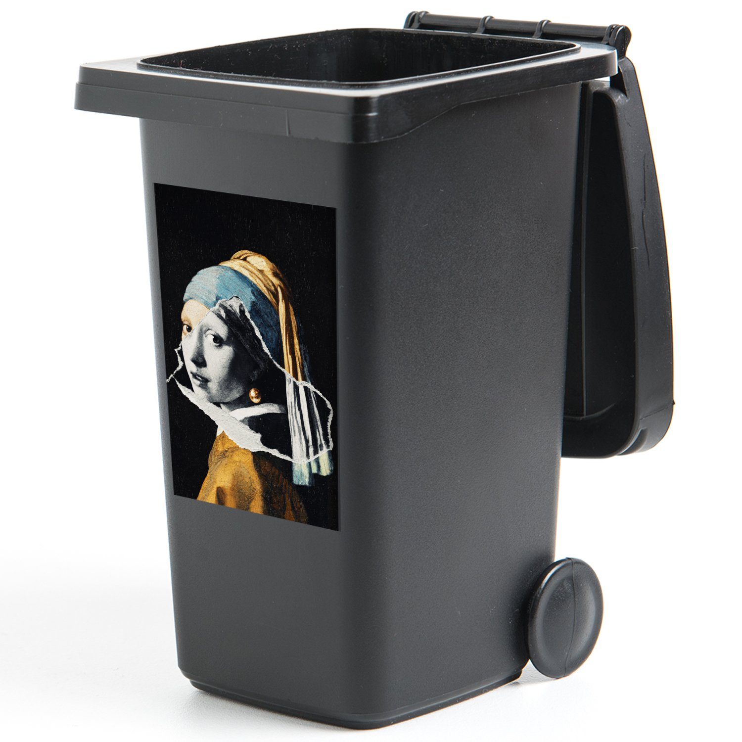 St), Mülleimer-aufkleber, Schwarz Gold Abfalbehälter mit Mädchen Container, - MuchoWow - - Perlenohrring Sticker, Weiß Wandsticker Mülltonne, (1