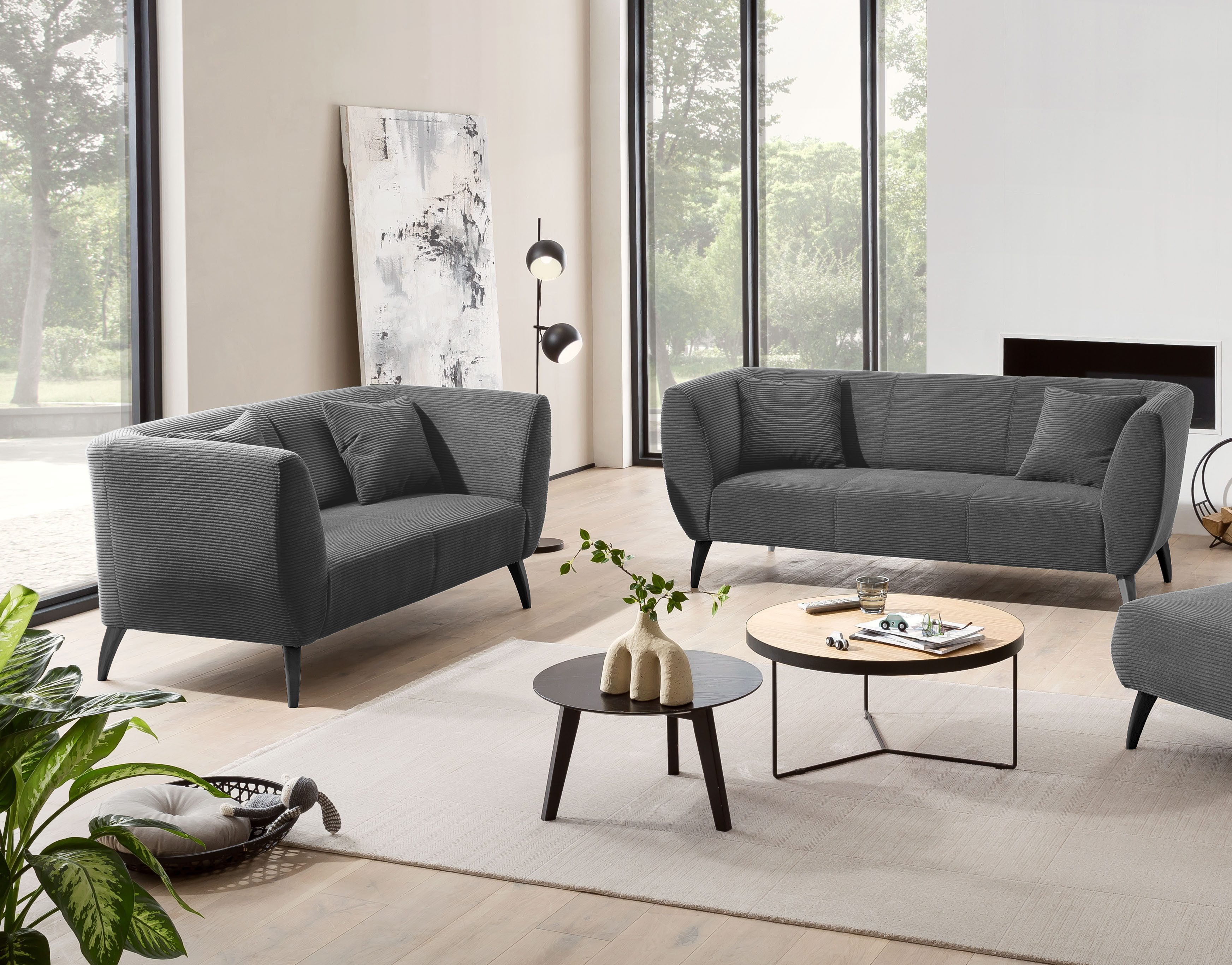Home affaire Polstergarnitur Colori modern und bequem, schmale Armlehnen, tolle Detailverarbeitung, (Set, 2-tlg., 3-Sitzer und 2-Sitzer), zwei verschiedene Fußfarben wählbar