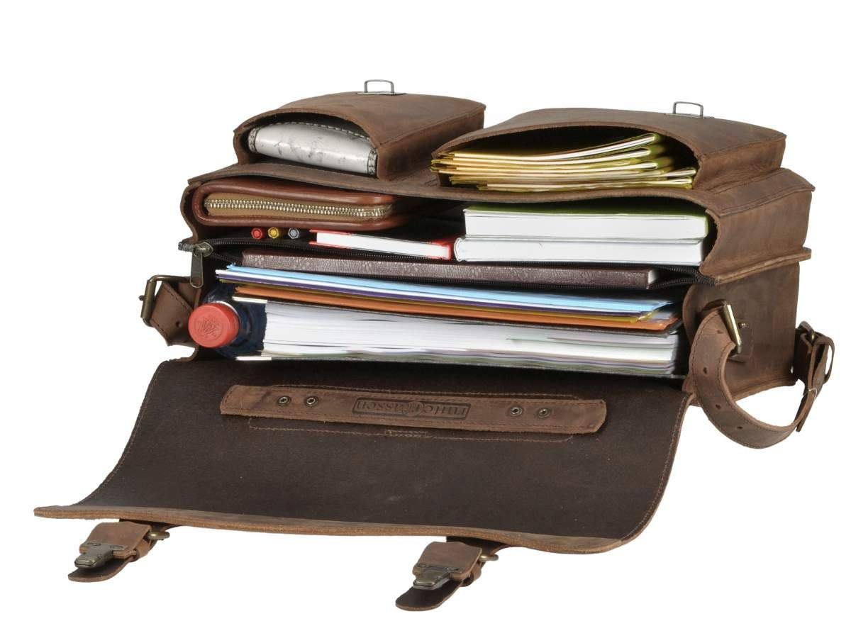 2 Satchel, Classic cm Rucksack zu Lehrertasche tragen, 40 als Aktentasche Leder mit Ruitertassen auch ranger Fächern,