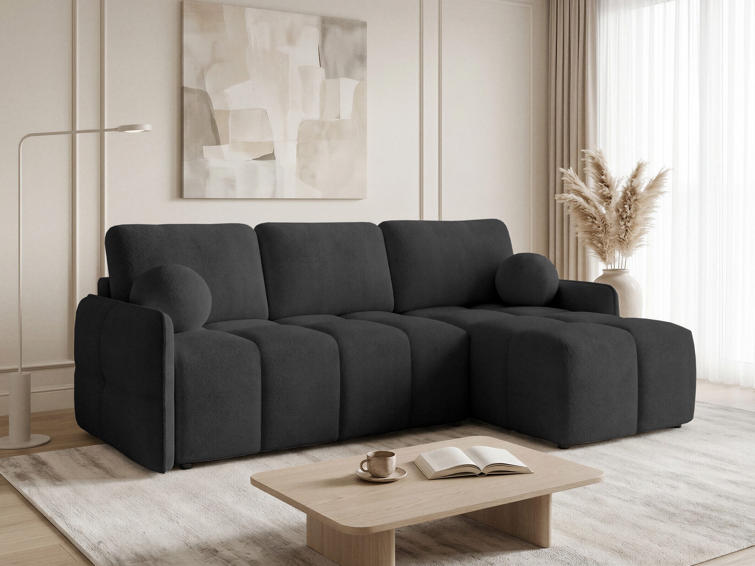 Sofnet Ecksofa Nubo, mit Schlaffunktion und Bettkasten, Schlafsofa mit Wellenfeder, L-Form Couch, Bettfunktion, Bouclé