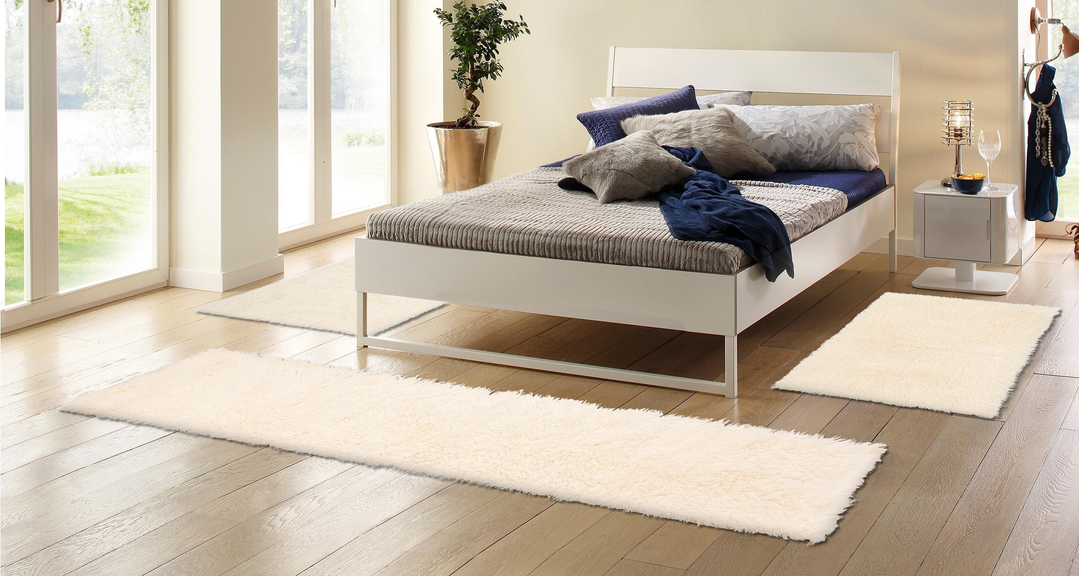 OTTO home Bettumrandung Elif, Höhe 40 mm, (3-tlg), original griechischer Flokati, Läufer-Set für das Schlafzimmer