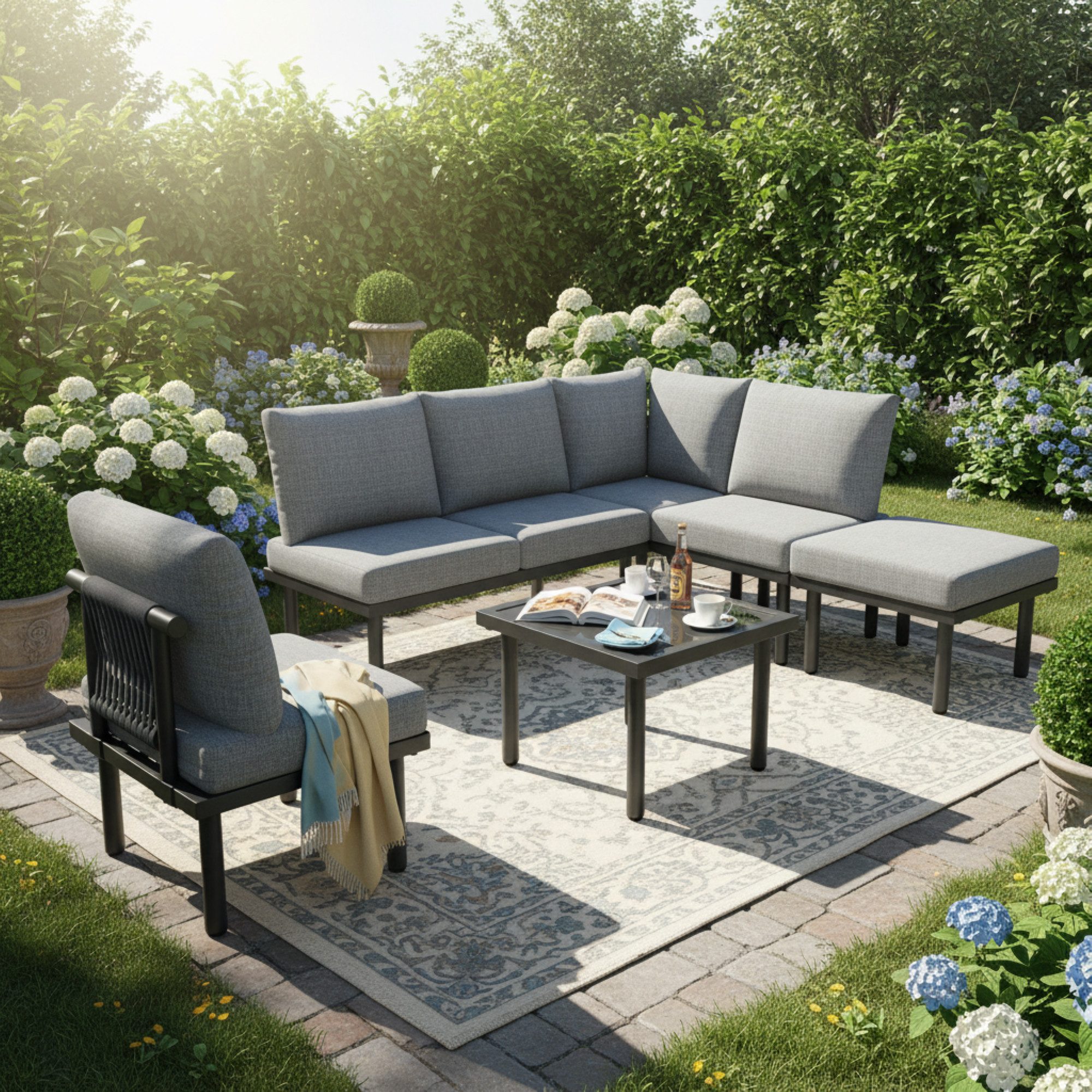 Merax Gartenlounge-Set Seil Rope Lounge Balkonmöbel, (6-tlg), Sitzgruppe Gartengarnitur mit verzinktem Eisenrahmen, für 6 Personen