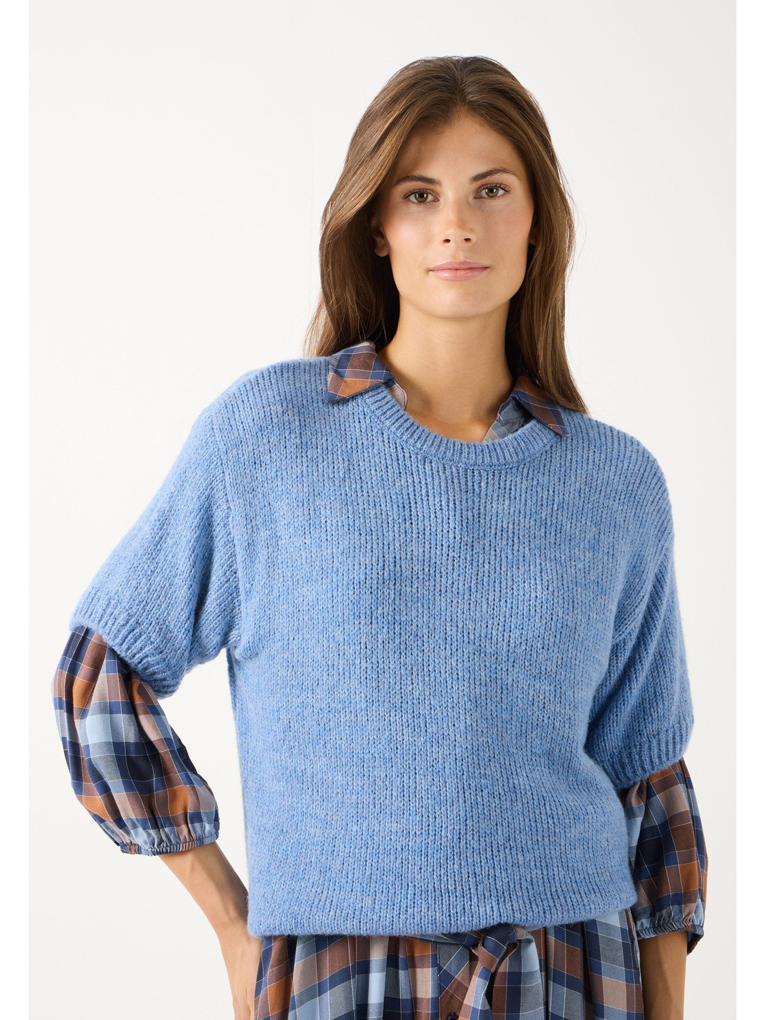 MORE&MORE Strickpullover weiter, leichter Kurzarmpullover