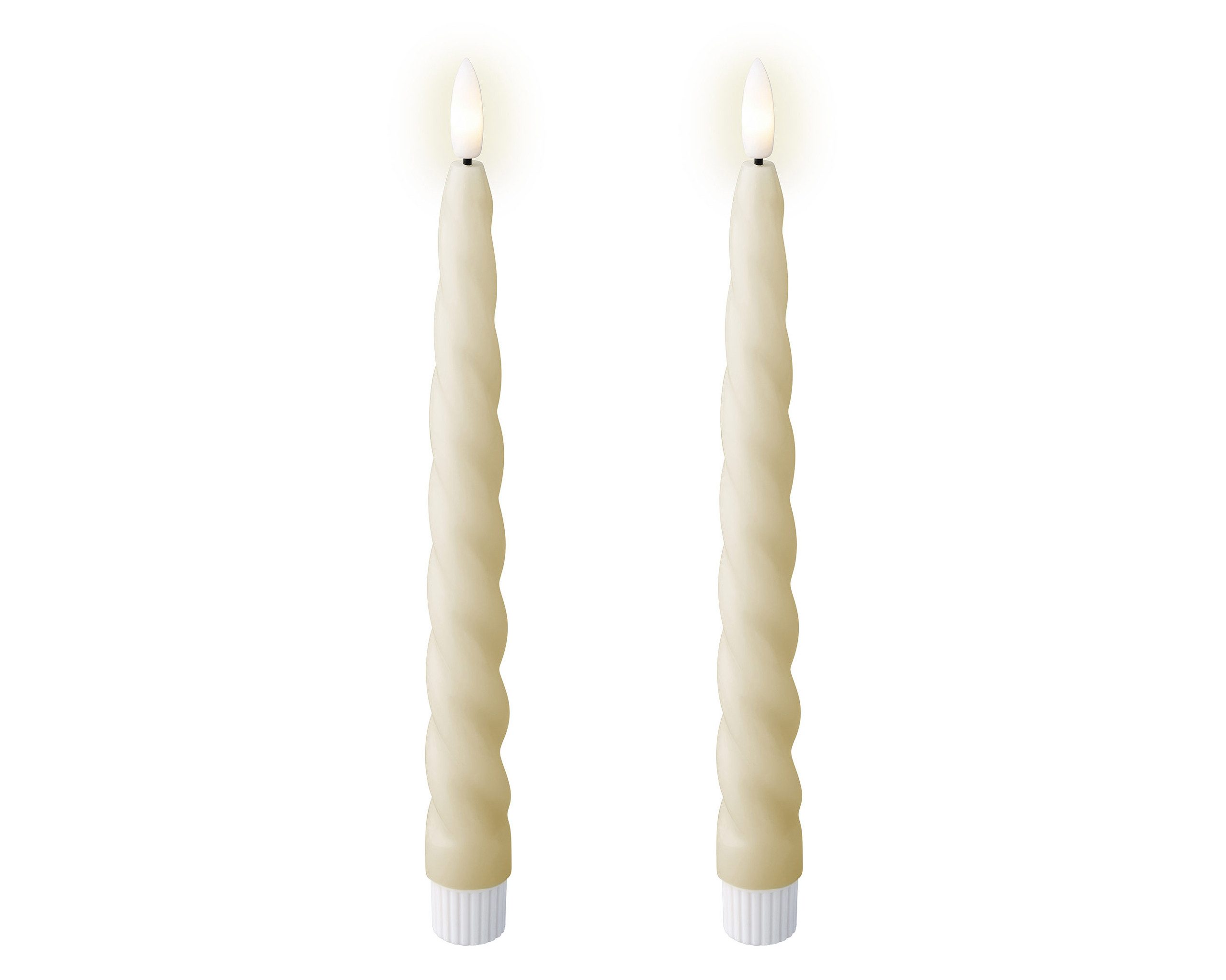 Lumineo LED-Kerze, Timer, warmweiß, LED Kerzen 24,5cm mit Timer Wachs gedreht 2 Stück Creme / Warmweiß