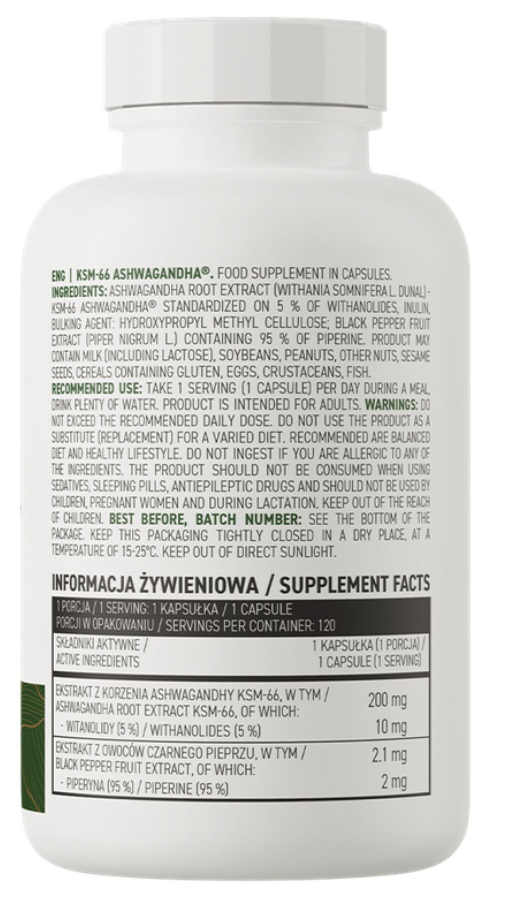 OstroVit OstroVit KSM-66 Ashwagandha Wurzelextrakt 120 Kapseln Kapseln, 49 g, KSM-66 Ashwagandha VEGE