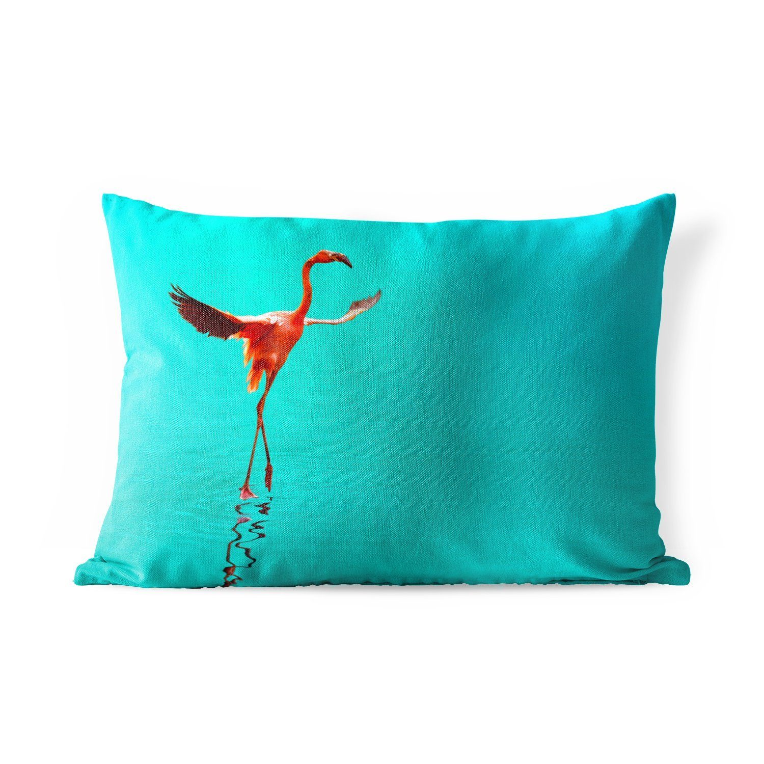 MuchoWow Dekokissen Flamingo im blauen Meer, Outdoor-Dekorationskissen, Polyester, Dekokissenbezug, Kissenhülle