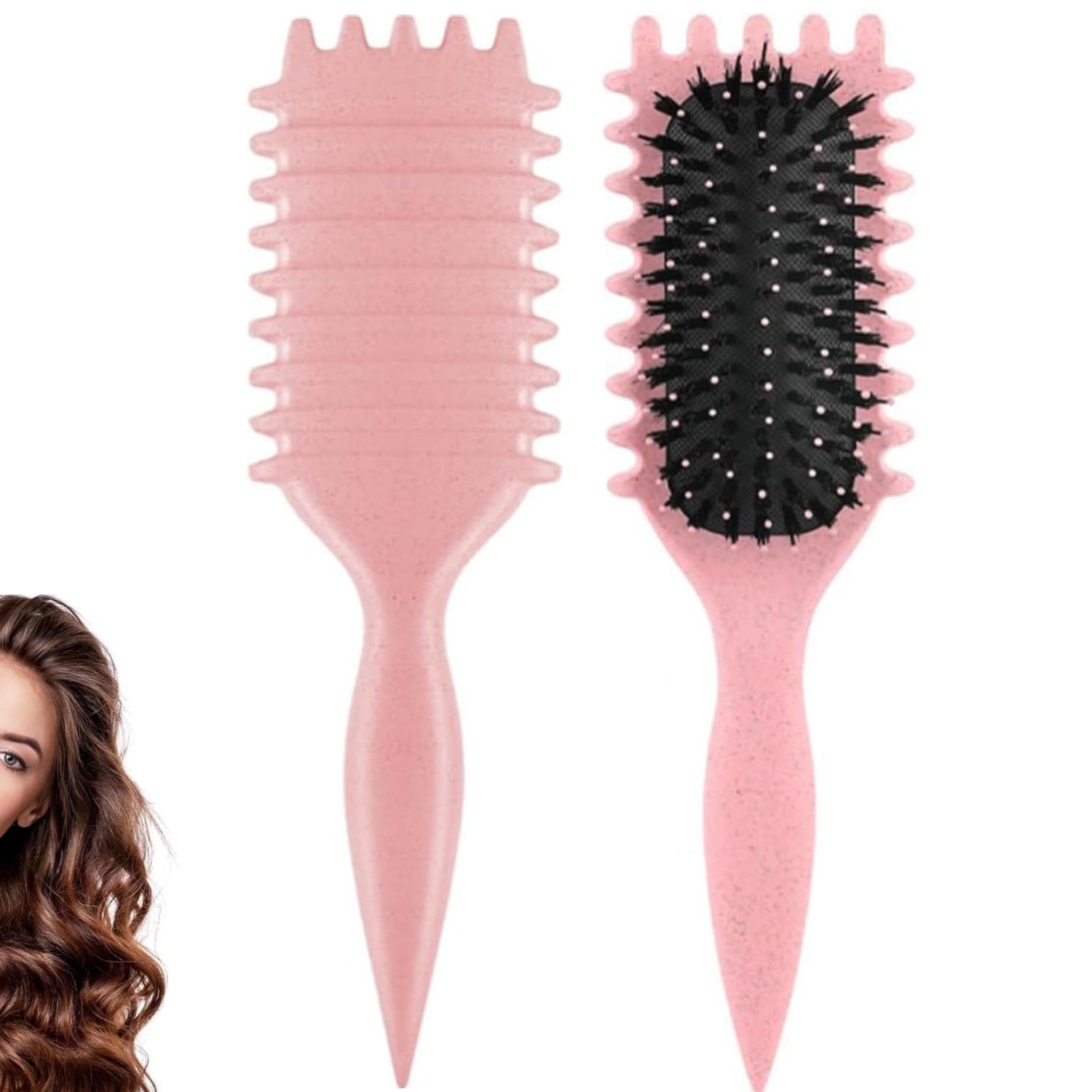 Forrlite Haarbürsten-Set Curl Hair Brush, Lockenbürste,Curl Define Styling Brush, Curl Define Stylingbürste,Wildschweinborsten Haarbürste,Haarbürste zum Entwirren für Frauen