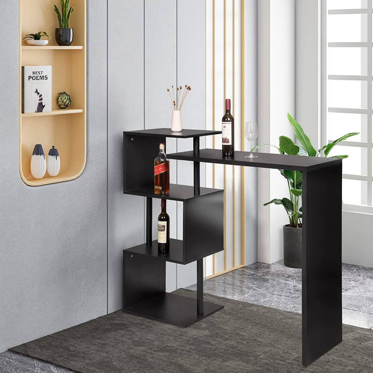 Woltu Bartisch (1-St), Stehtisch mit 3 Ablageflächen, aus Metall & MDF günstig online kaufen