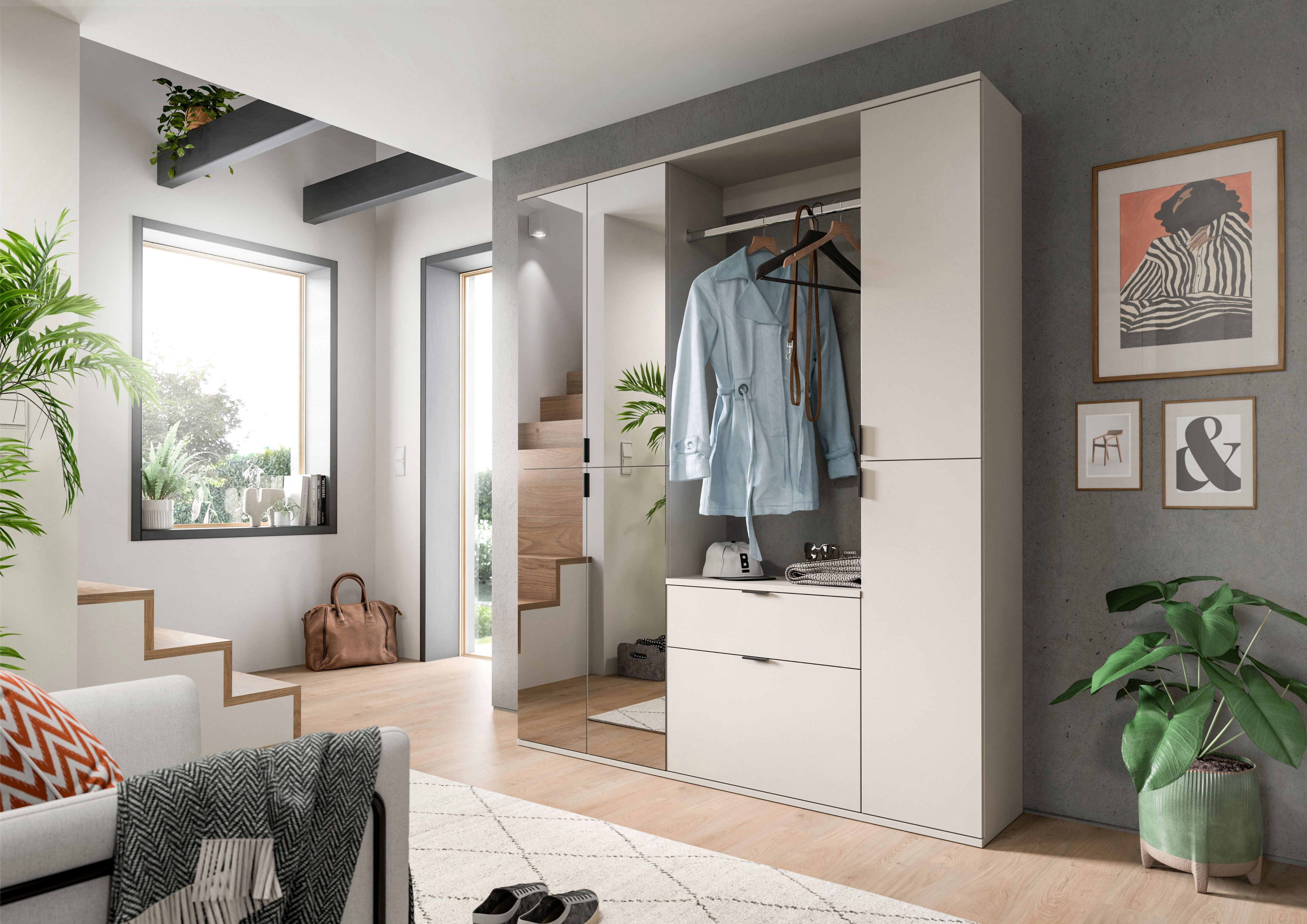 Home affaire Garderobenschrank TRONDHEIM, Höhe 193 cm, 2 Türen, 6 Fächer, 4 Einlegeböden (Türanschlag wechselbar, in verschiedenen Farben erhältlich) Schrank, Hochschramk, Mehrzweckschrank, Universalschrank, Flur, Diele