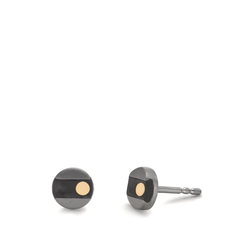 TeNo Paar Ohrstecker Paar Ohrstecker Titan, Carbon, 750/18 K Gelbgold Ø 6 mm