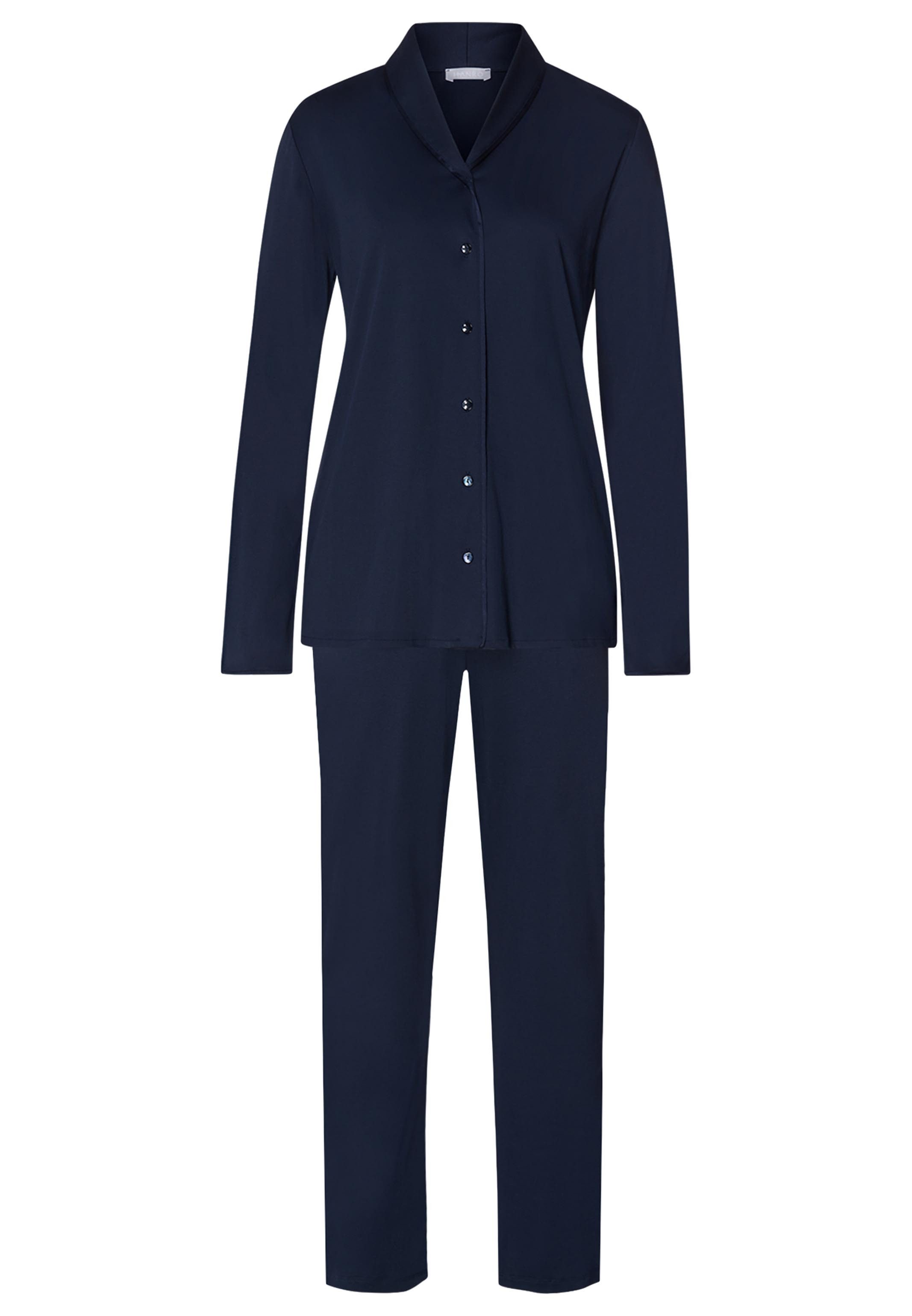 Hanro Pyjama Cotton Silk (Set, 2 tlg) Pyjama - Baumwolle - Blickdicht - Schalkragen mit Seidenpaspel