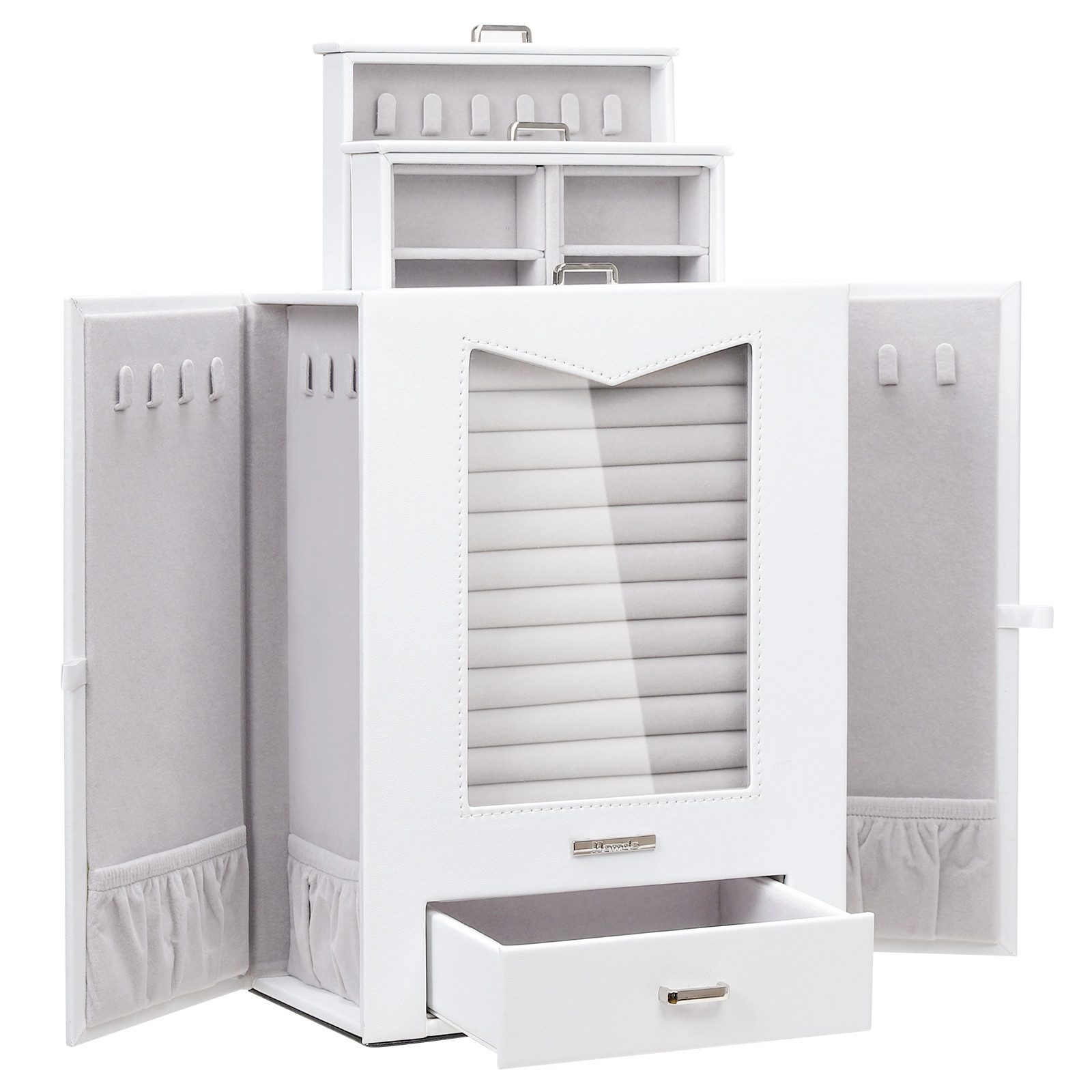 Yorbay Schmuckkasten mit echtem Glasfenster Halsketten Haken, Weiß, Schmuck günstig online kaufen