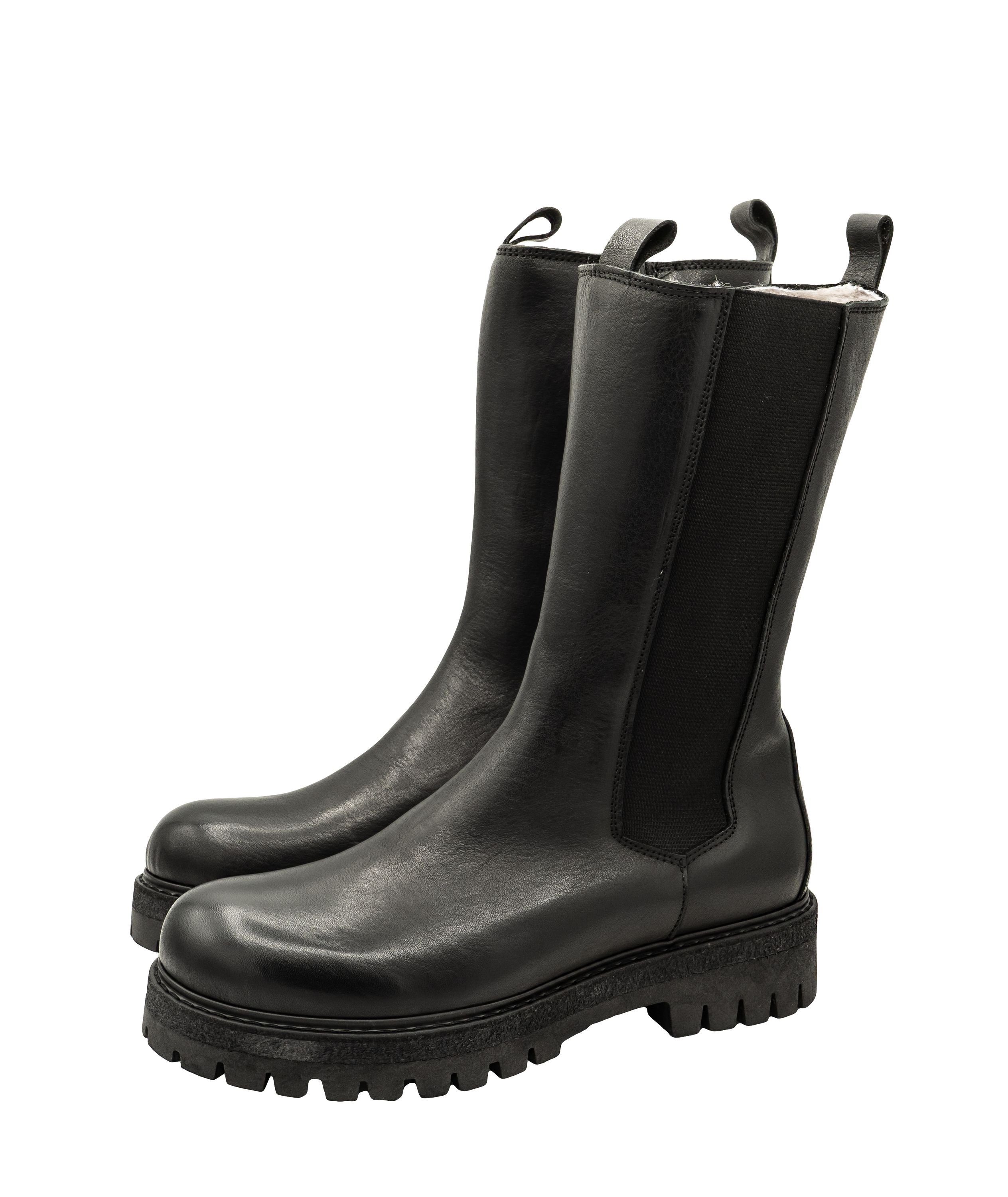 Momino Stiefel 4253 Damen Winterstiefel Lammfell Leder Schwarz Schnürstiefelette