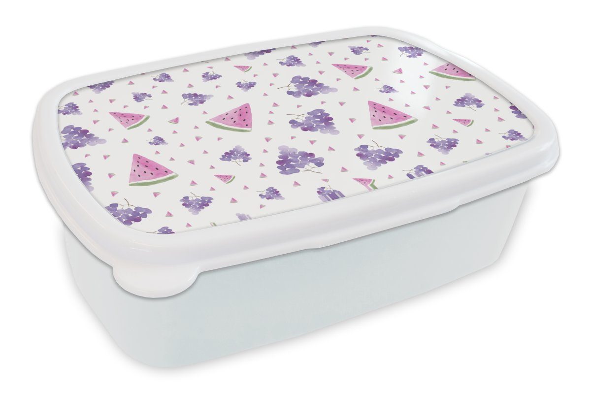 MuchoWow Lunchbox Weintrauben - Wassermelone - Pastell, Kunststoff, (2-tlg), Brotbox für Kinder und Erwachsene, Brotdose, für Jungs und Mädchen weiß