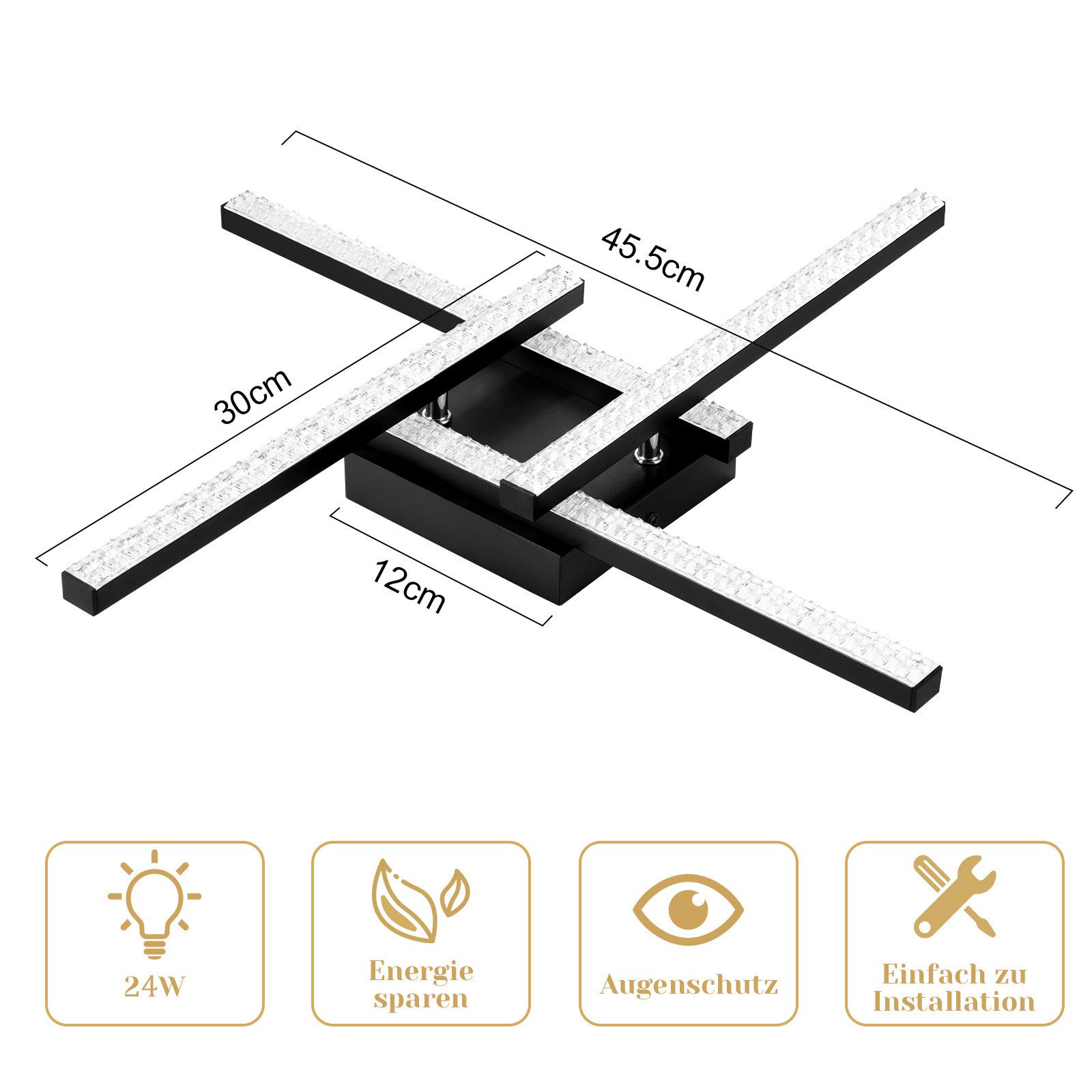 Nettlife LED Deckenleuchte Kristall Schwarz 12W günstig online kaufen