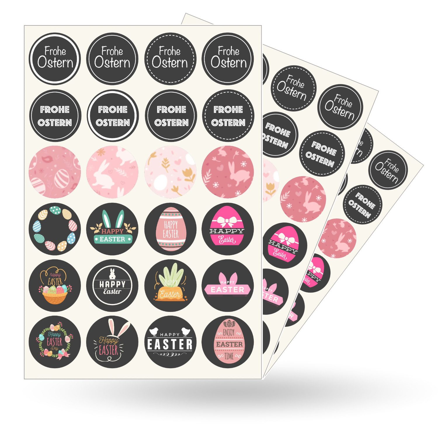 Hey!Easter® Sticker 24er Ostern Aufkleber Ø 5 cm - Ostereier Sticker, Ostern Dekoration, 5 cm Durchmesser