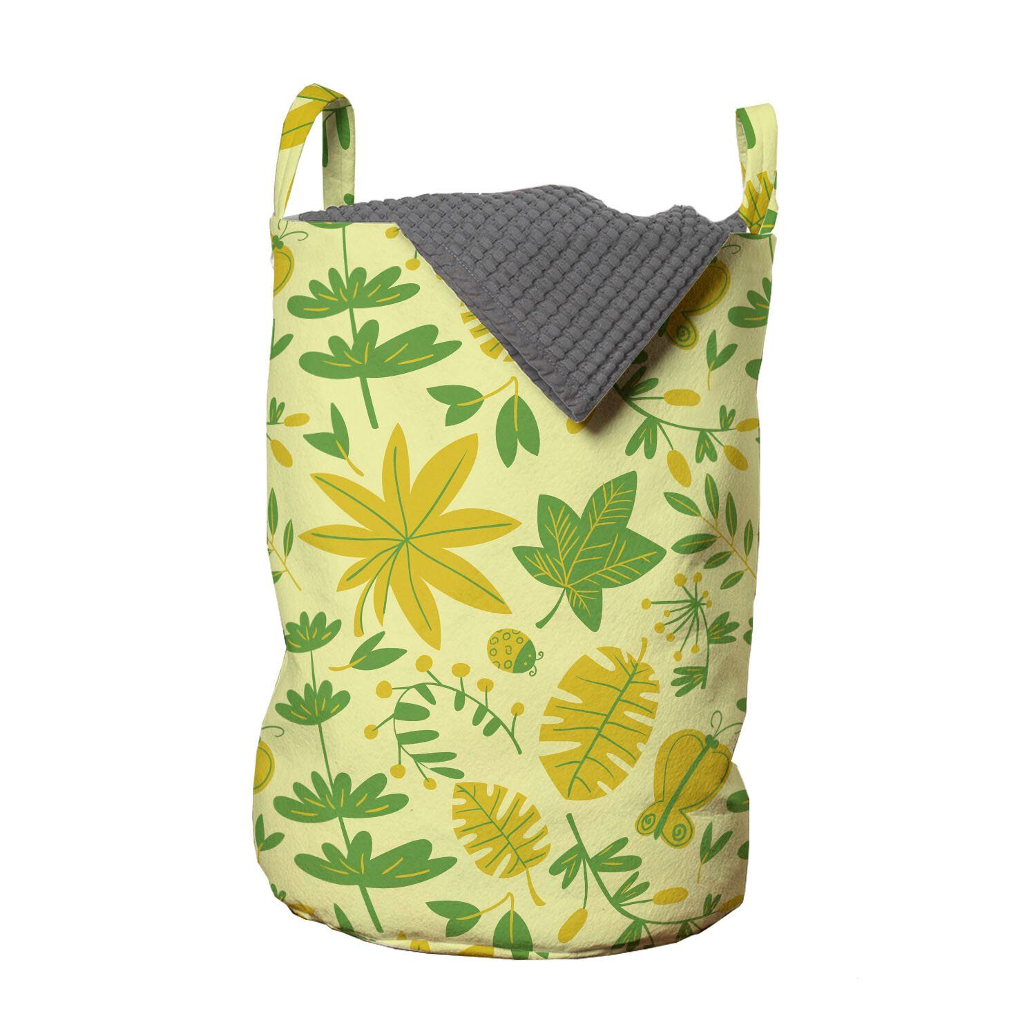 Abakuhaus Wäschesäckchen Wäschekorb mit Griffen Kordelzugverschluss für Waschsalons, Blätter Blätter Pflanzen Schmetterlinge