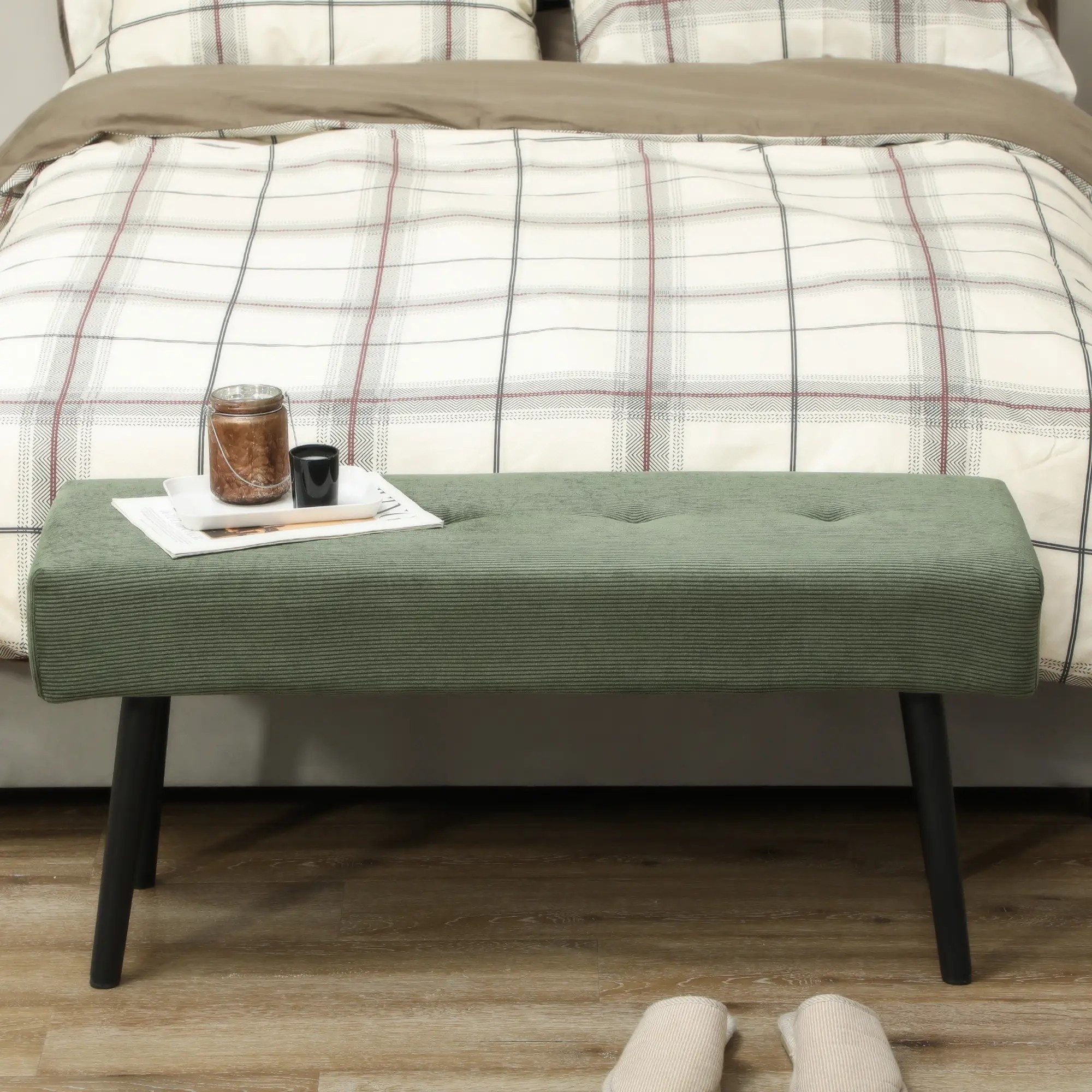 BlingBin Polsterbank Sitzbank mit Cordbezug, getuftete Bettbank mit Metallbeine, Schuhbank (1er Set, 1-St., 100B x 36T x 45H cm), Flurmöbel bis 220 kg belastbar für Schlafzimmer, Wohnzimmer, Flur