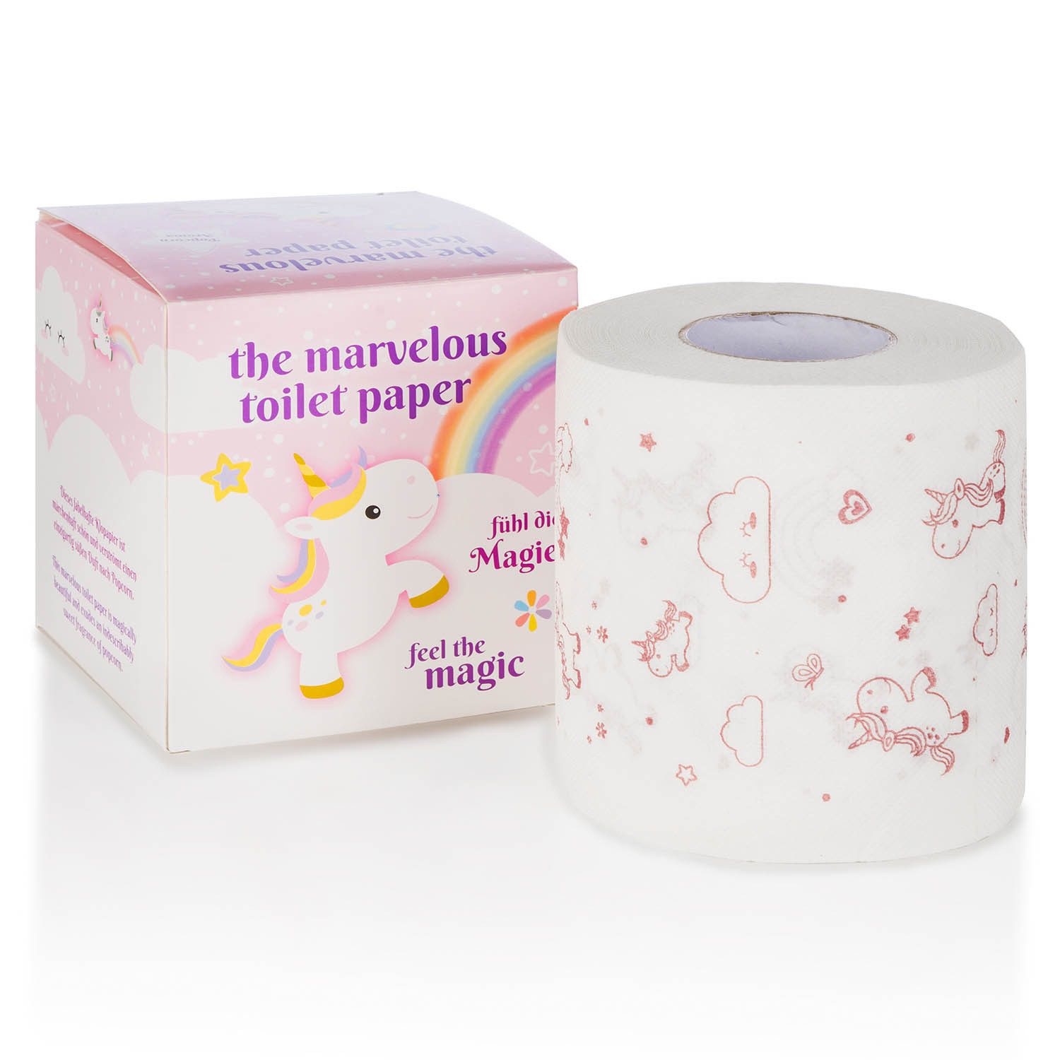 Goods+Gadgets Papierdekoration Goods+Gadgets Einhorn Toilettenpapier mit Popcorn Duft – Fun Klopapier, Klopapier mit Popcorn Duft-Aroma