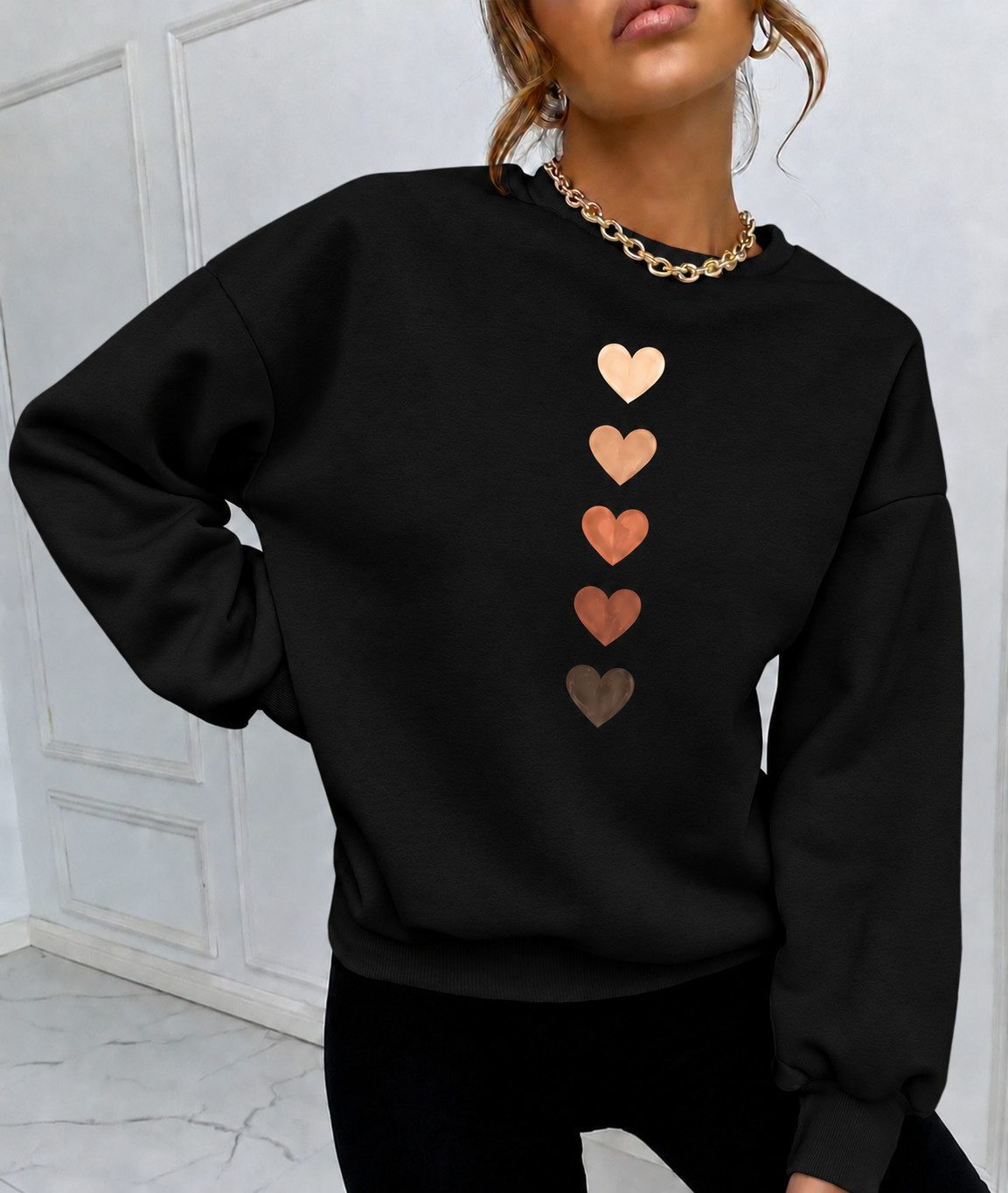 RMK Rundhalspullover Damen Winter Pullover Oversize Fleece Basic Herz Pulli Hoodie Loose Fit, mit Baumwolle