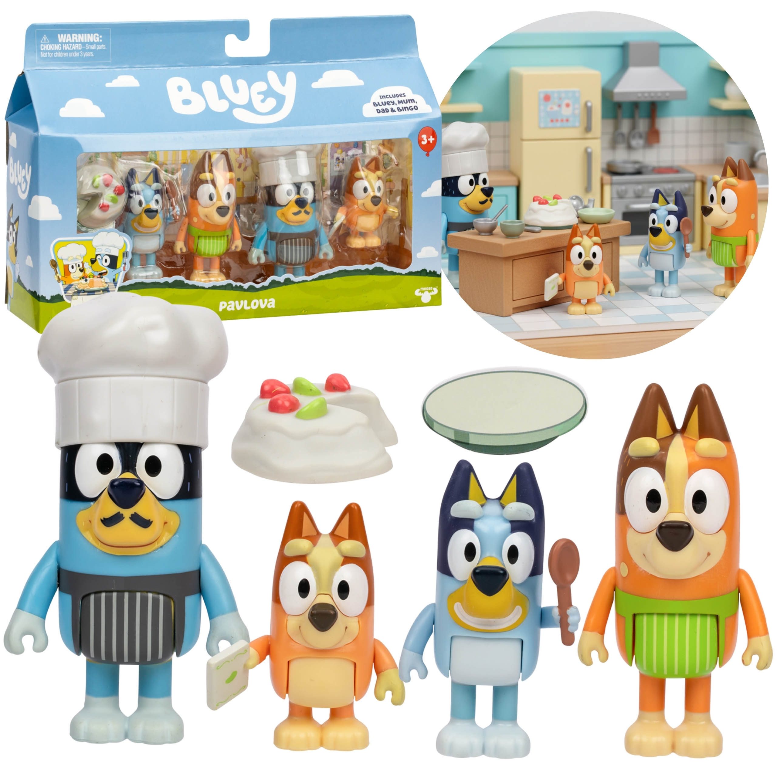 Spielfigur Bluey Figuren Set Pavlova Nachtisch, bewegliche Figuren Kinder 3+