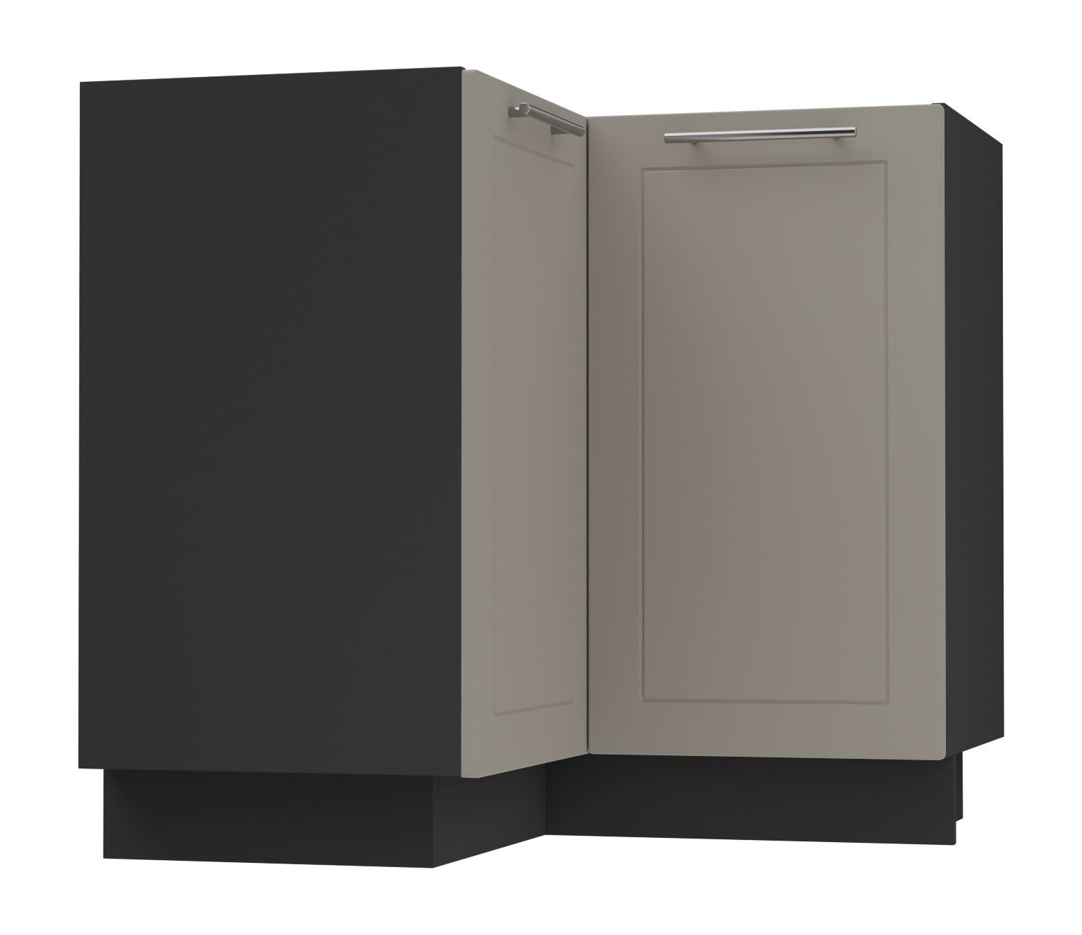Feldmann-Wohnen Eckschrank Kvantum (Türscharniere mit Soft-Close-Funktion, 1-St., Fronten mit dekorativen Fräsungen und leicht abgerundeten Ecken) 90x90x82cm schwarz - beige matt (Q-D12/90)