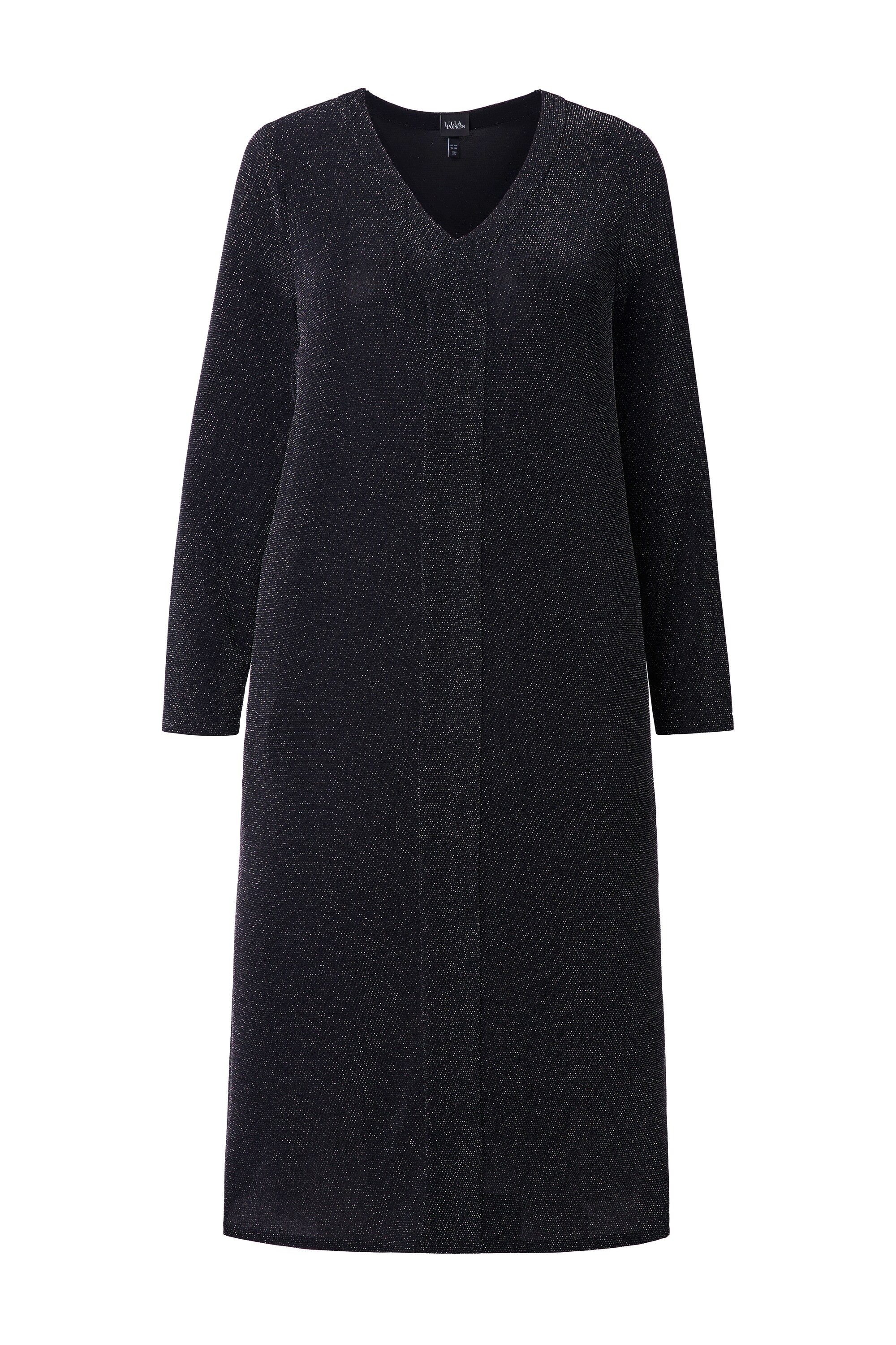 Ulla Popken Jerseykleid Midi-Glitzerkleid A-Linie V-Ausschnitt Langarm günstig online kaufen